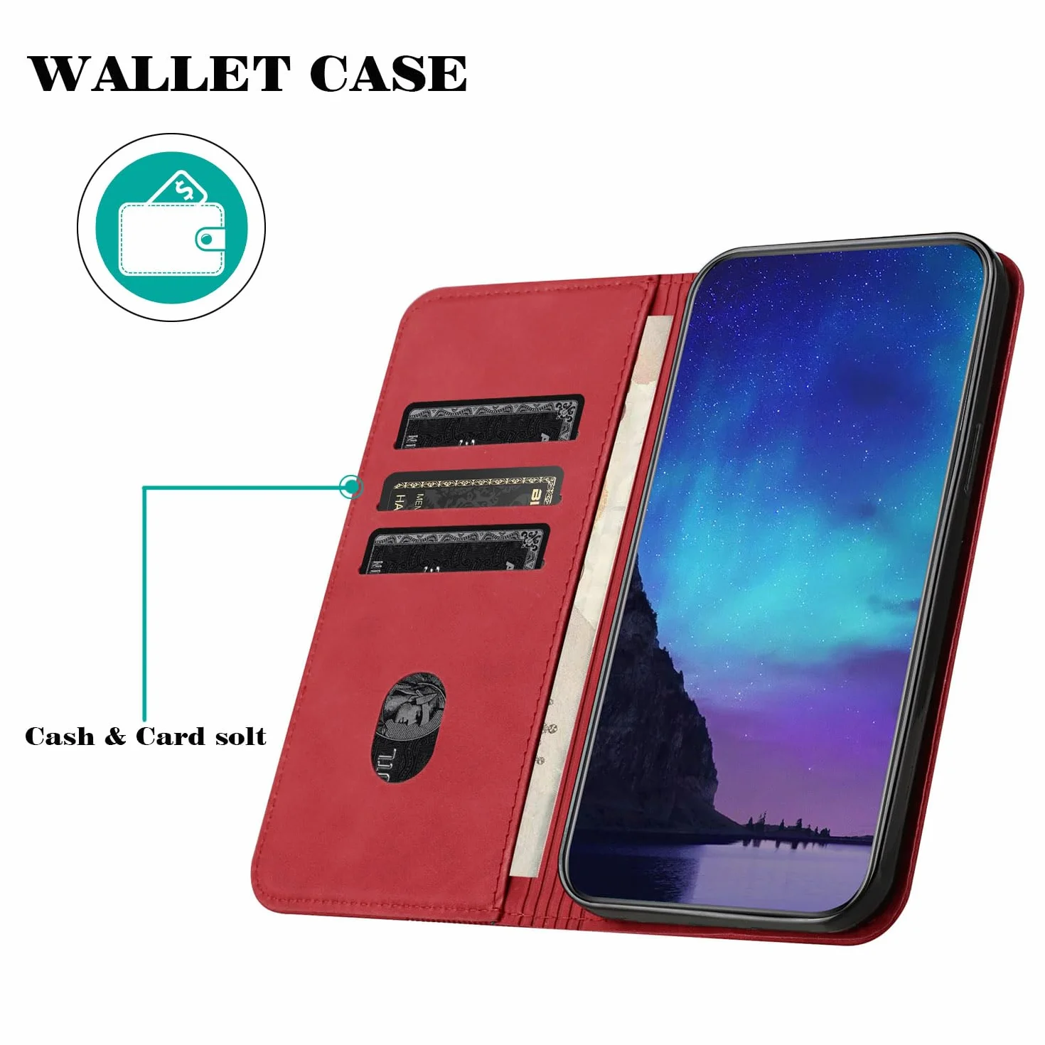 Etui na Motorola Moto G72 5G Portfel z klapką ze skóry PU, [3 miejsca na karty] [zamknięcie magnetyczne] [regulowany pasek na ramię] - Czerwony