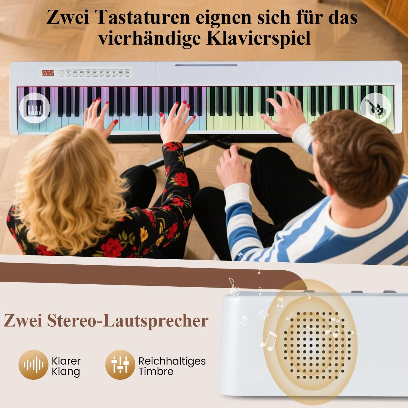 COSTWAY Keyboard Piano 88 klawiszy, pianino cyfrowe z MIDI, Sustain, stojak na muzykę i torba, przenośne pianino elektryczne dla początkujących, dzieci, dorosłych (biała)