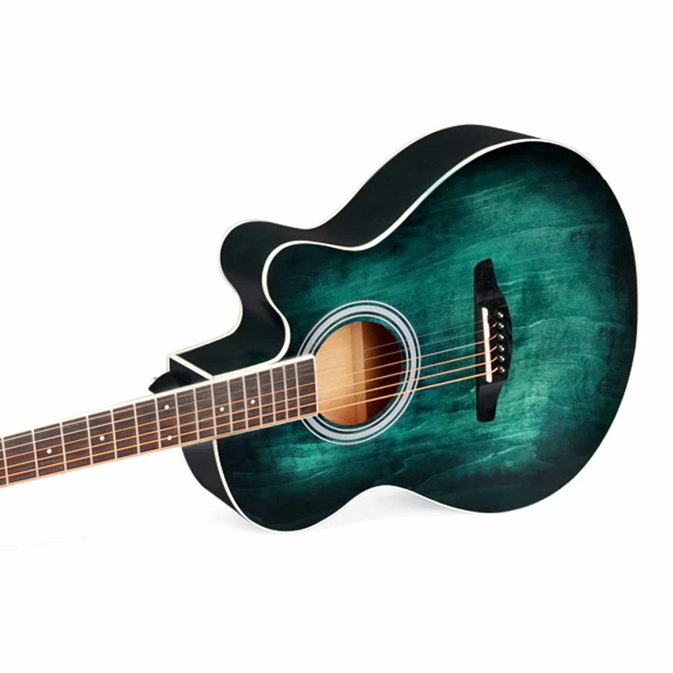 Winzz gitara akustyczna ze stalową struną, początkujący, elegancka, unikalny wzór kolorów, 100 cm, niebiesko-zielona