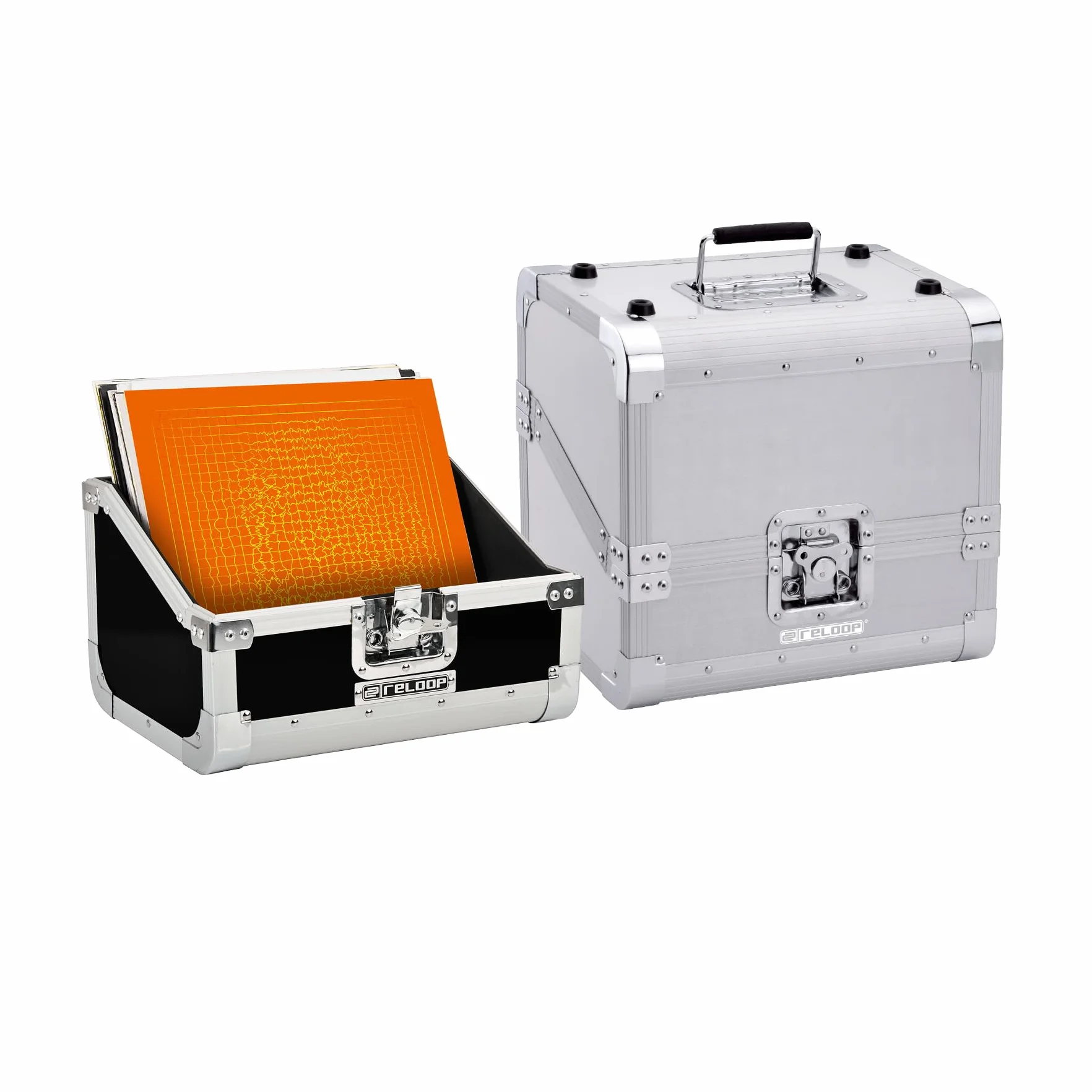 Reloop 80 Record Case Black – klasyczne płyty Case, zapięcia motylkowe, wyściółka piankowa, składany uchwyt do noszenia, czarny