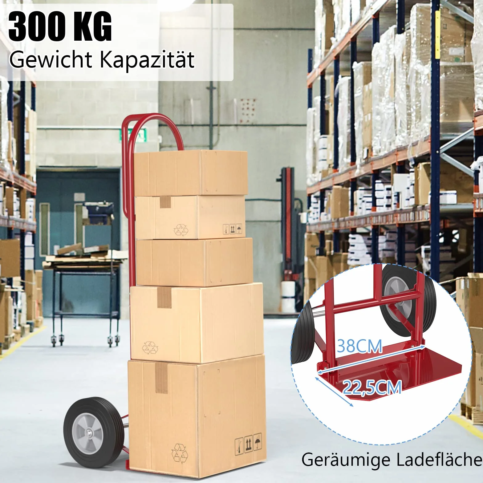COSTWAY Wózek transportowy z uchwytem P, obciążenie do 300 kg, metalowy wózek do dużych obciążeń, wózek transportowy z dużymi kołami i składaną powierzchnią ładunkową, wózek transportowy ręczny (model