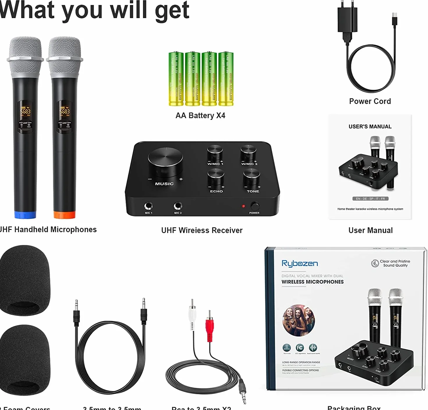 Bezprzewodowy mikrofon karaoke UHF Dual Portable Micro Bluetooth systemy mikrofonowe do karaoke, TV, PC, imprezy, DJ, głośnik, spotkanie, kościół, ślub, 100FT