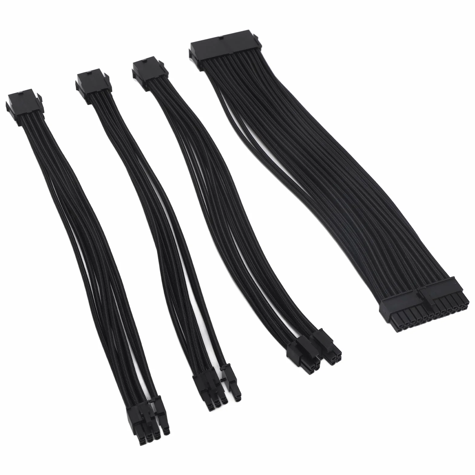 Asixxsix Zestaw Przedłużacza Kabla PSU z Grzebieniem Kablowym, Przedłużacze Kabla PSU 18AWG, 24-pinowe Złącze ATX 4+4Pin CPU w Nylonowej Osłonie 30cm, 6+2Pin PCIE GPU Przedłużacz Zasilania (BLACK)