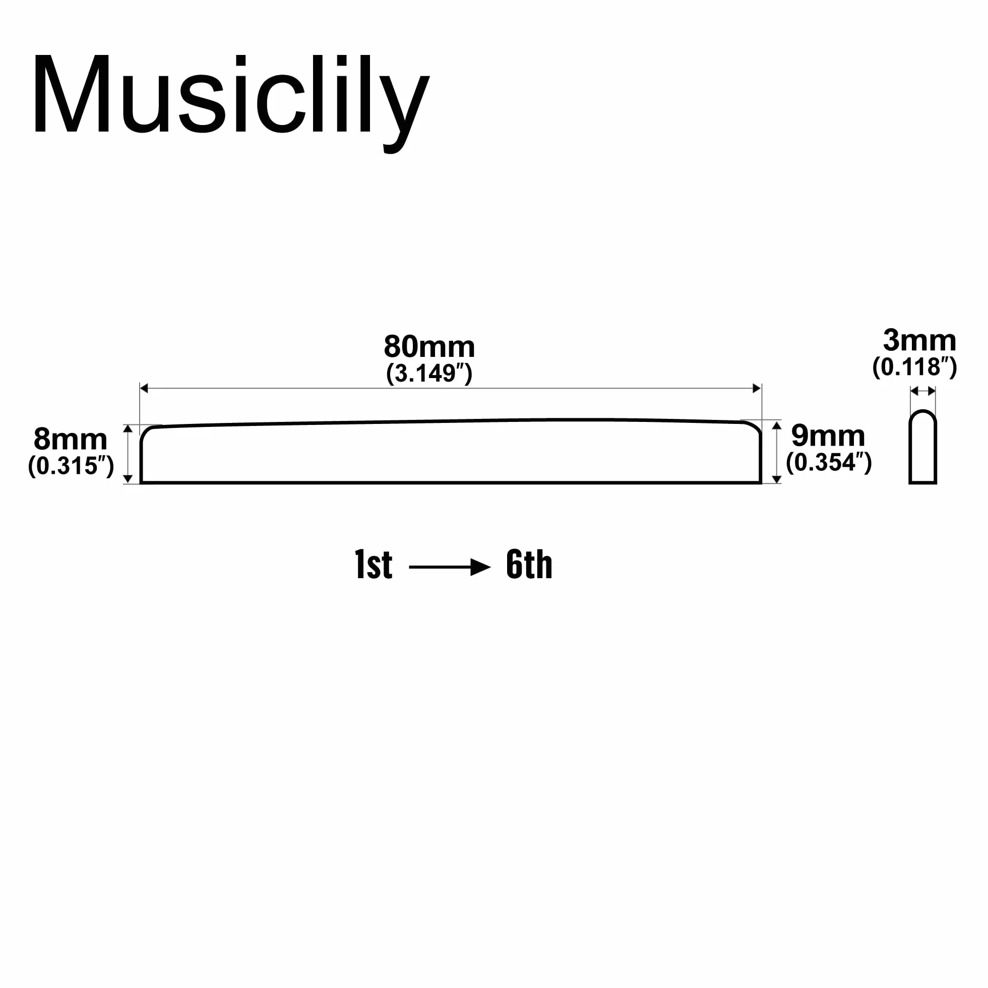 Musiclily Kość Siodełko Mostka do Gitary Klasycznej DJ-04 80x3x9mm(2 szt.)