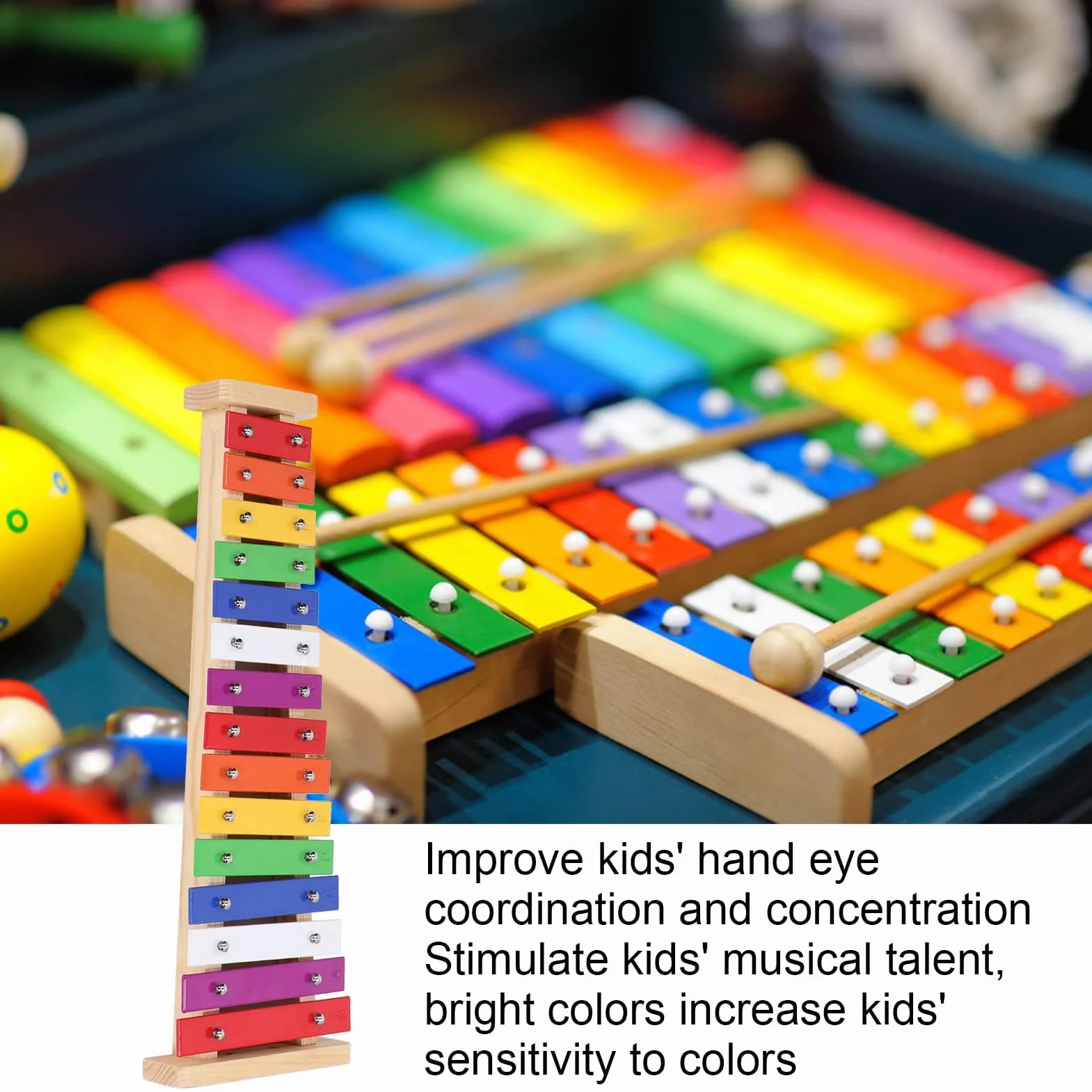 VGEBY 15 nut ksylofon, 15 kluczowych notatek ksylofonowych edukacyjnych glockenspiel instrument ksylofonowy z 2 młotkami dla dzieci