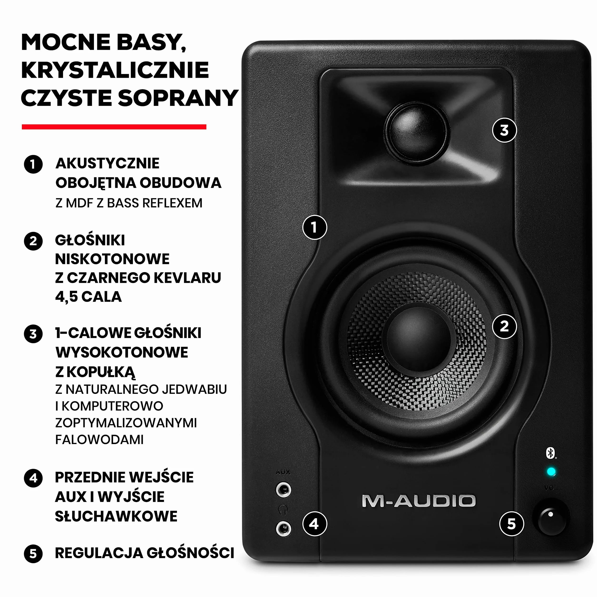 M-AUDIO BX4 BT Para 4.5" Komputerowe monitory studyjne 4.5″ do produkcji muzyki, grania, streamowania, podcastów i DJ-owania