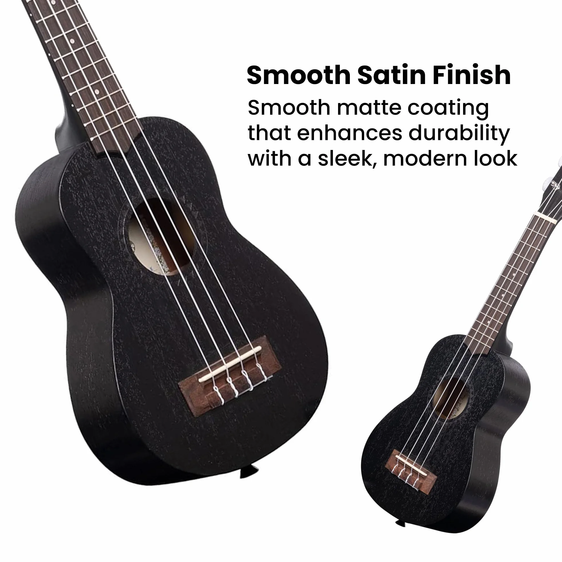 Kala Satynowe mahoniowe ukulele sopranowe, czarne (KA-15S-BLK)