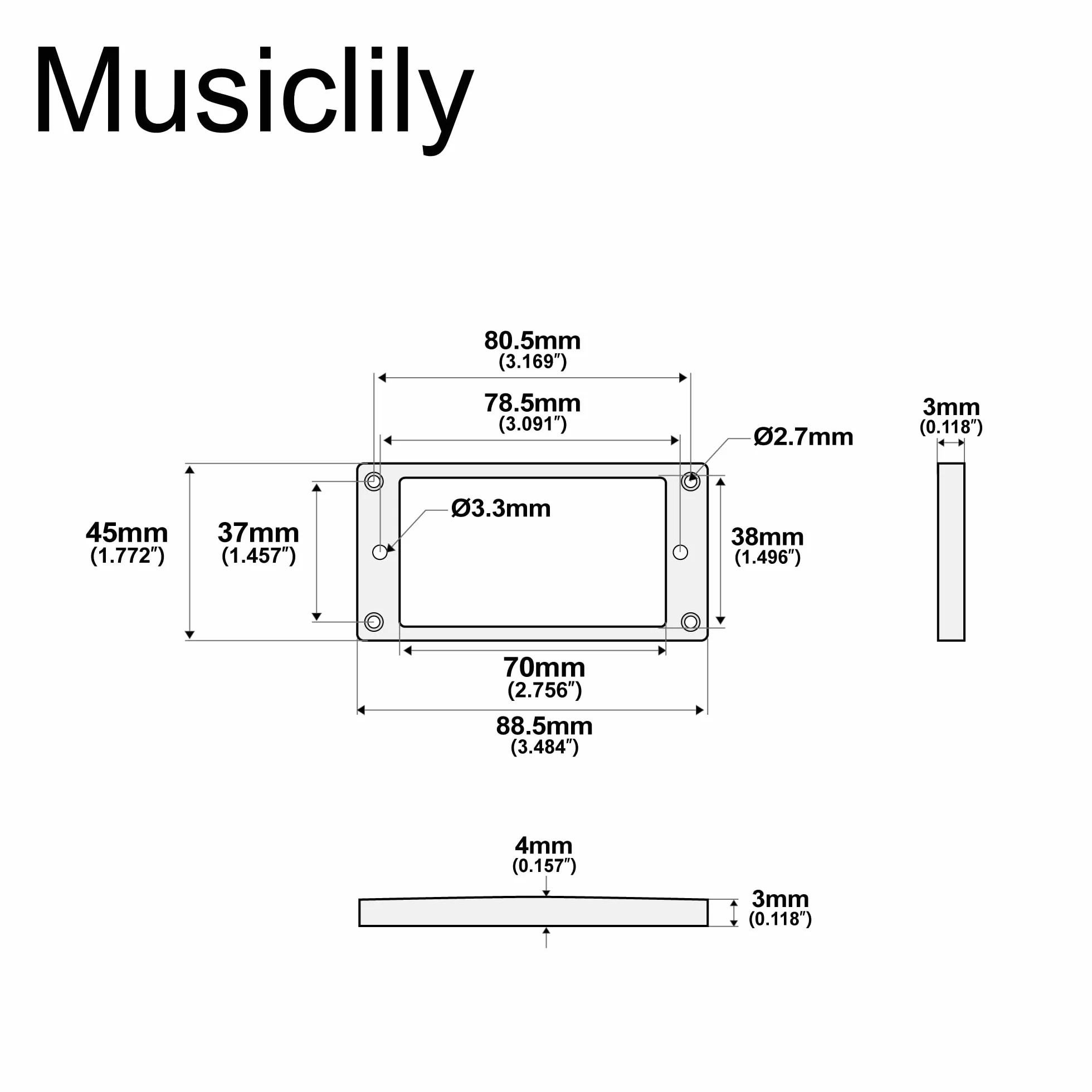 Musiclily Płaska Spód Ramka Humbuckera Pickup Rings do Gitary Elektrycy, Chrom(2 szt.)