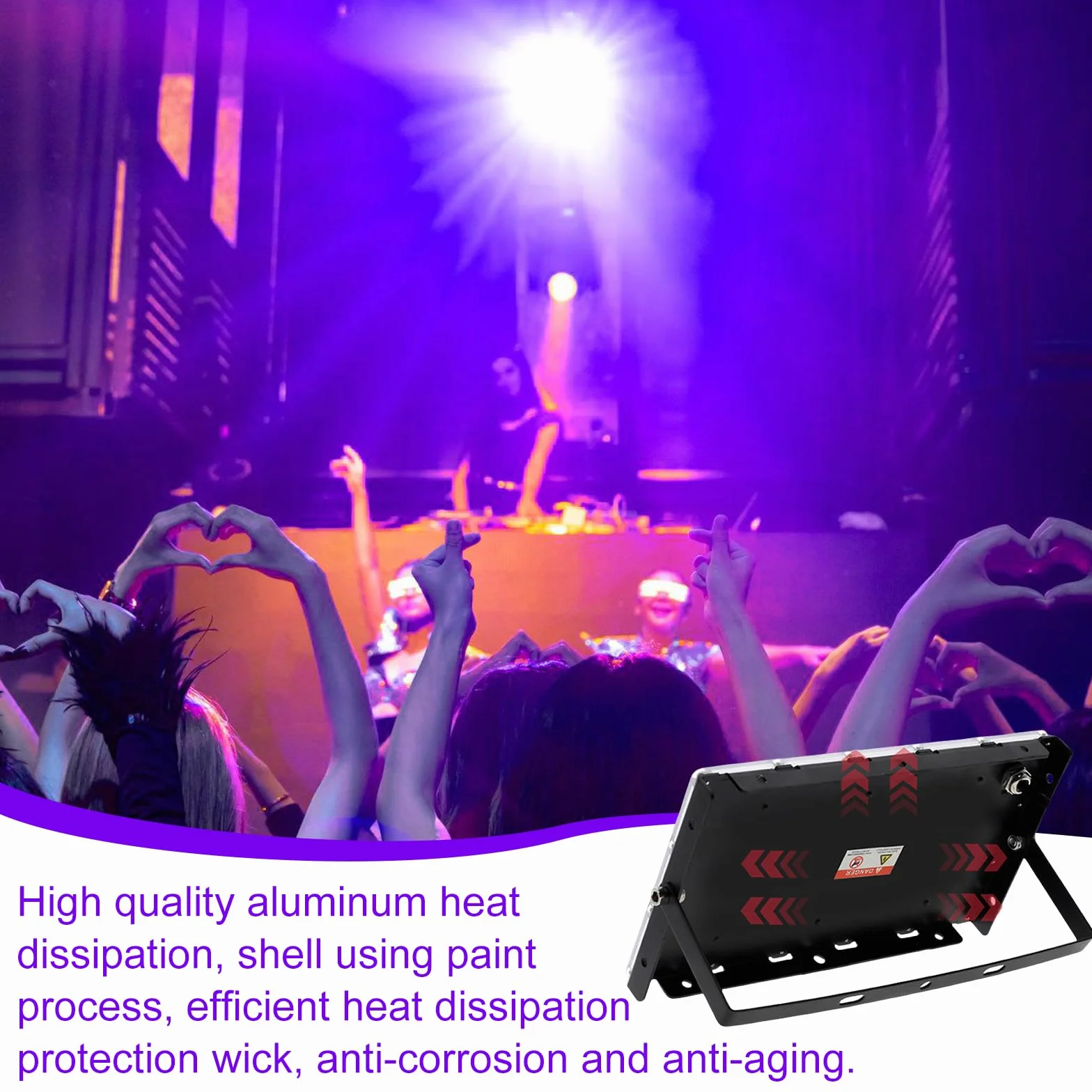 BAIFULAI Reflektor UV z czarnym światłem 200 W, 216 diod LED, klasa wodoszczelności IP65, czarne światło z wtyczką, na dyskotekę, imprezę, oświetlenie sceniczne, dekoracja Halloween, akcesoria