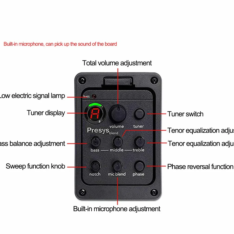 Przetwornik do gitary, przedwzmacniacz gitarowy EQ Tuner Piezo Pickup Beat Gitara Części Akcesoria