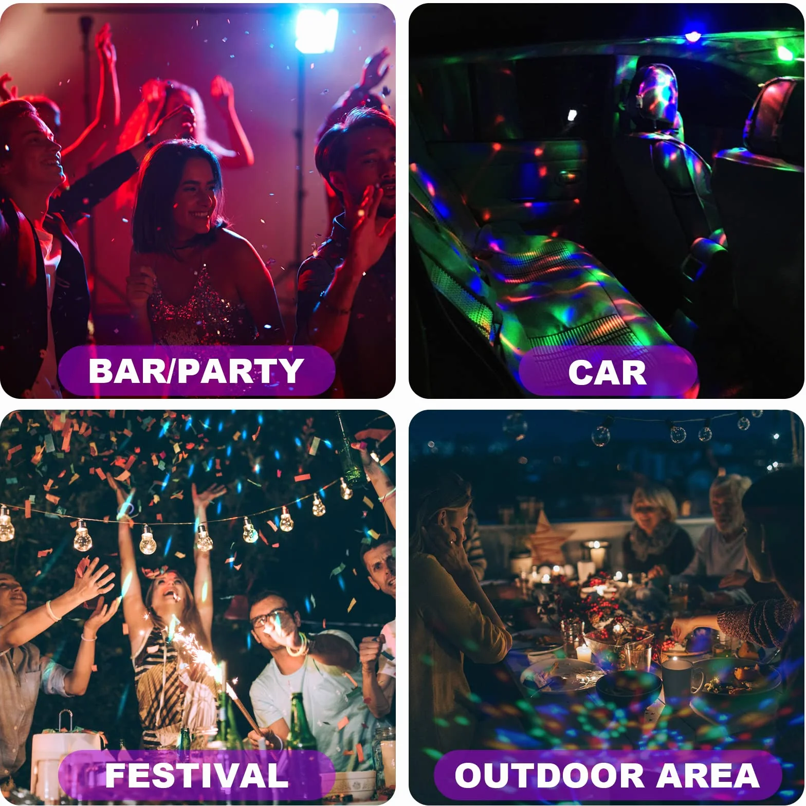 URAQT Disco Lights, Mini Aktywowane Dźwiękiem Oświetlenie Imprezow, 3W RGB Zmiana Kolorów, Przenośne Ladowanie Oświetlenie Sceniczne LED do Spotkań Rodzinnych, Przyjęcia Urodzinowego, Karaoke(1 Szt)