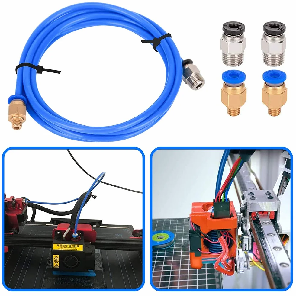 MMOBIEL Bowder wąż 3D z PTFE 1 m, seria XS 1,75 mm, filament, kompatybilny z nadajnikiem 3D V2 / Ender 3 / Ender 3 Pro/Ender 5/ CR-10/10S 20/20 Pro w zestawie 2 x armatura i nóż PC4-M10