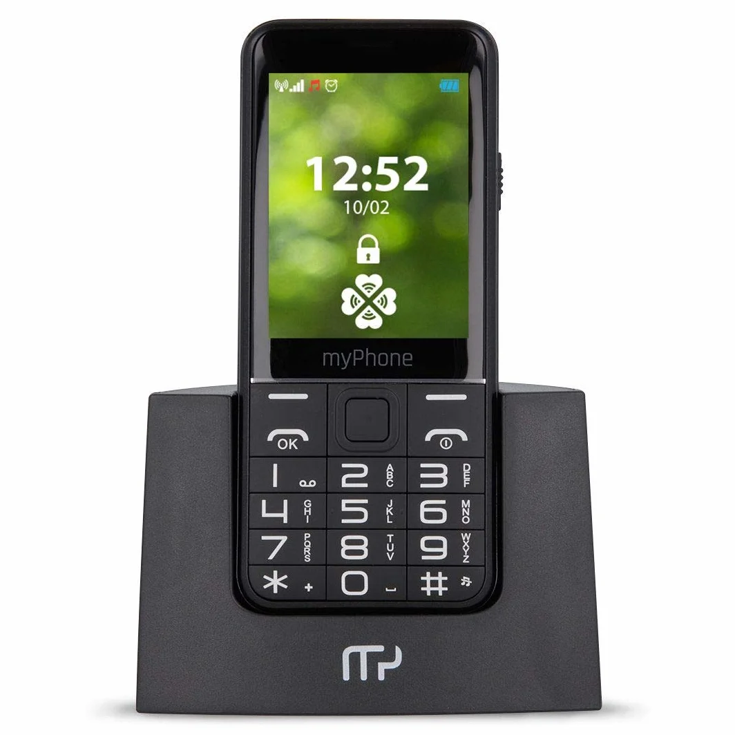 myPhone Halo Q+ 4family telefon dla seniora ze stacją ładującą, duży wyświetlacz 2,8 cala, mocna bateria 1400 mAh, aparat 2Mpx, duże klawisze, fotokontakty, 3G, przycisk SOS, latarka, dual SIM