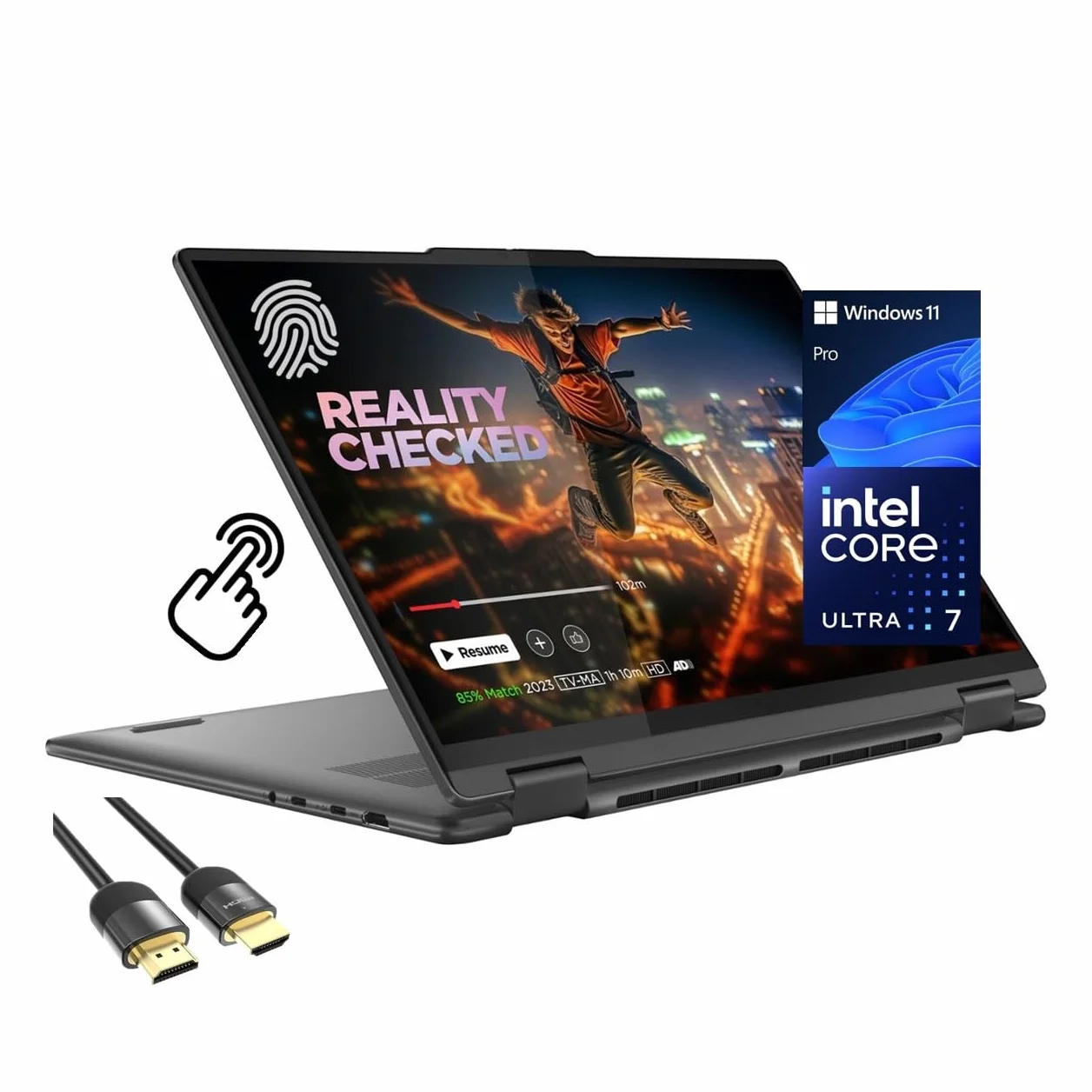 Lenovo Laptop Yoga 7i 2 w 1, ekran dotykowy 2K 40.6 cm, Core Ultra 7 155U, 16 GB DDR5, 1 TB PCIe SSD, Wi-Fi 6E, podświetlany KB, czytnik FP, TB 4, kamera internetowa, klawiatura, wersja amerykańska KB