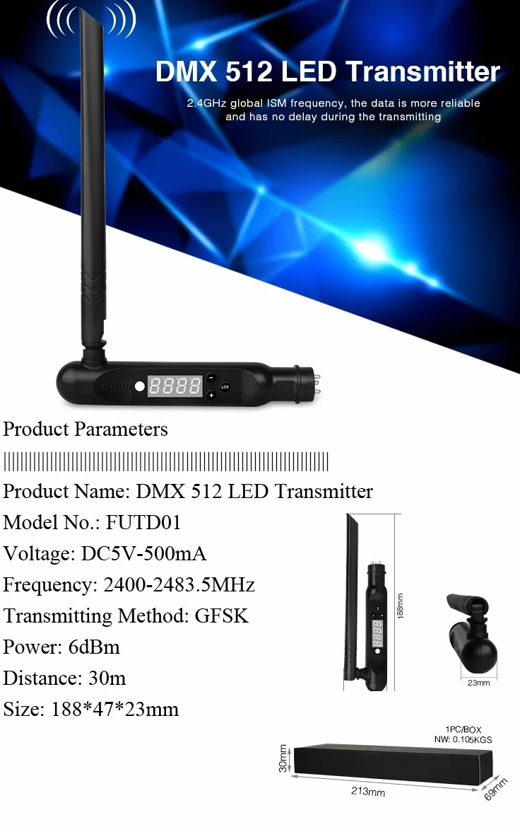 LGIDTECH Nadajnik FUTD01 Mi.Light DMX512, działa tylko z konsolą DMX512, nie działa z oprogramowaniem komputerowym i oscyloskopem