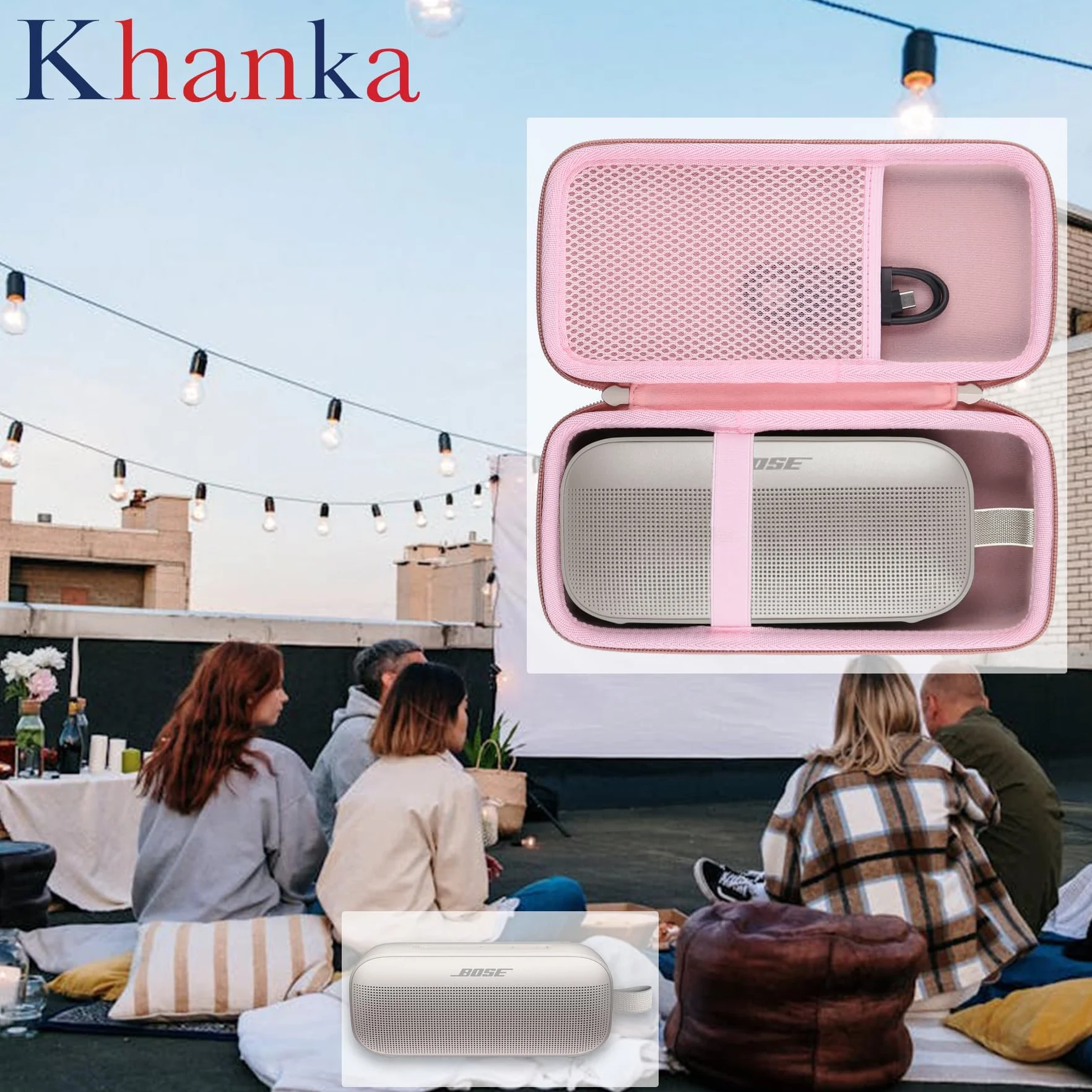 Khanka - Wymienny twardy futerał podróżny do głośnika Bluetooth Bose Soundlink MAX/Flex, Solo Case (różowy, pokrowiec Bose Flex)