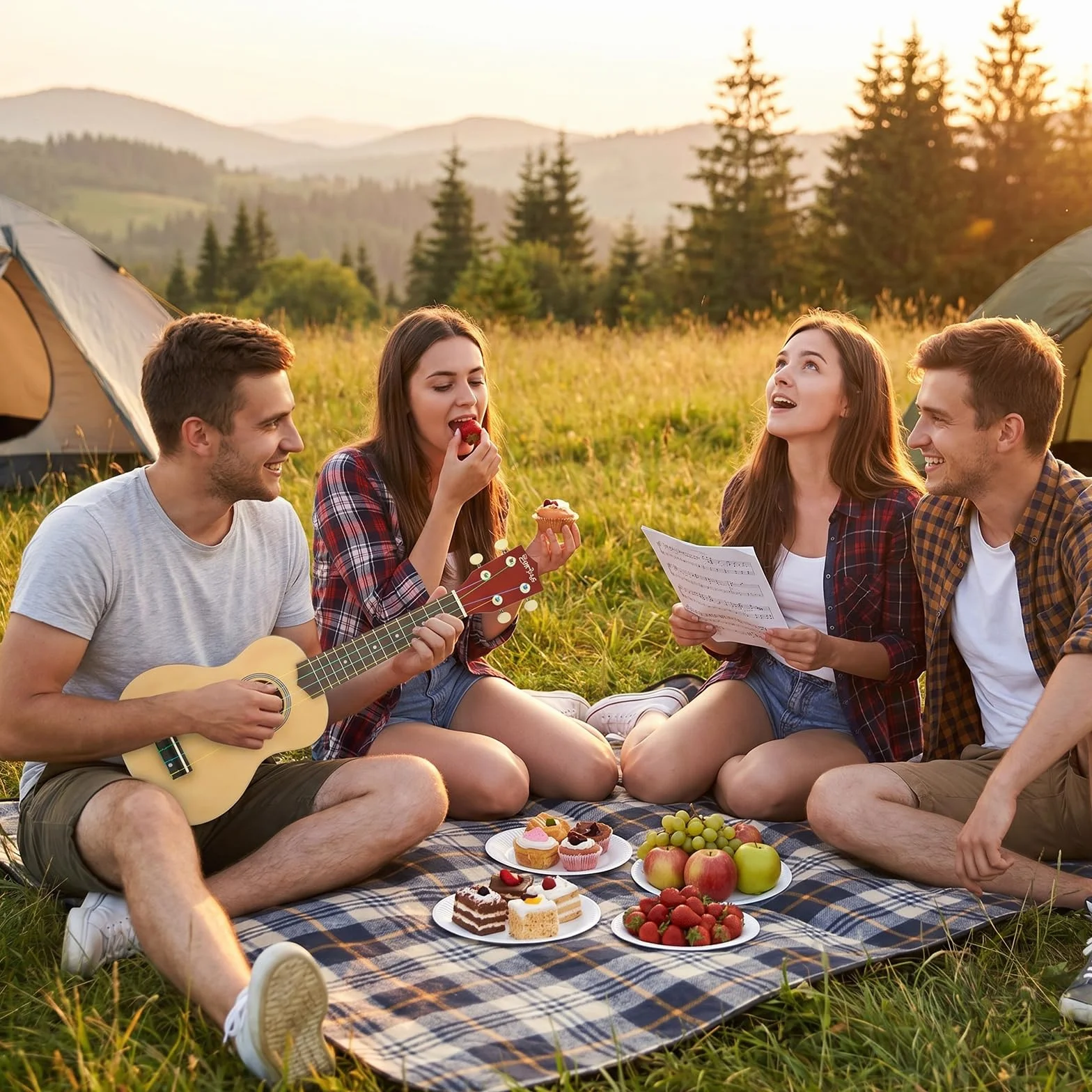 Everjoys Ukulele sopranowe, zestaw startowy dla dzieci i dorosłych, 21 cali, z torbą, tunerem, piosenkami, strunami, pickiem, mała gitara hawajska, natura