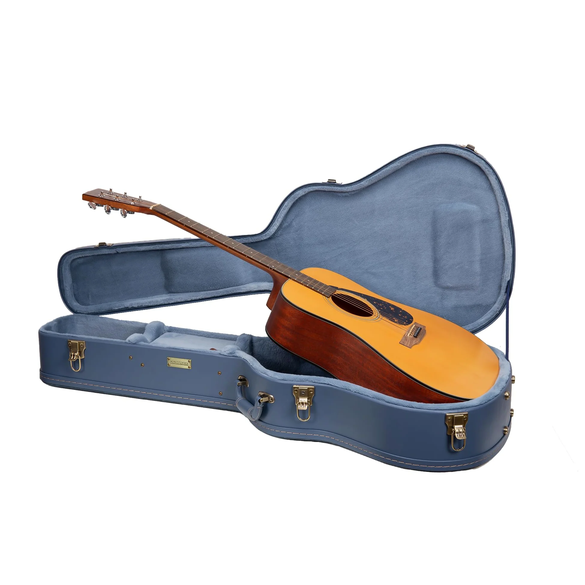 Crossrock Seria Relief - drewniana obudowa na gitarę Gibson Acoustic i Martin Dreadnought, z wysoce teksturowaną powierzchnią, imitacja polaru z norek, zatrzaski ze stali nierdzewnej - kolor niebieski