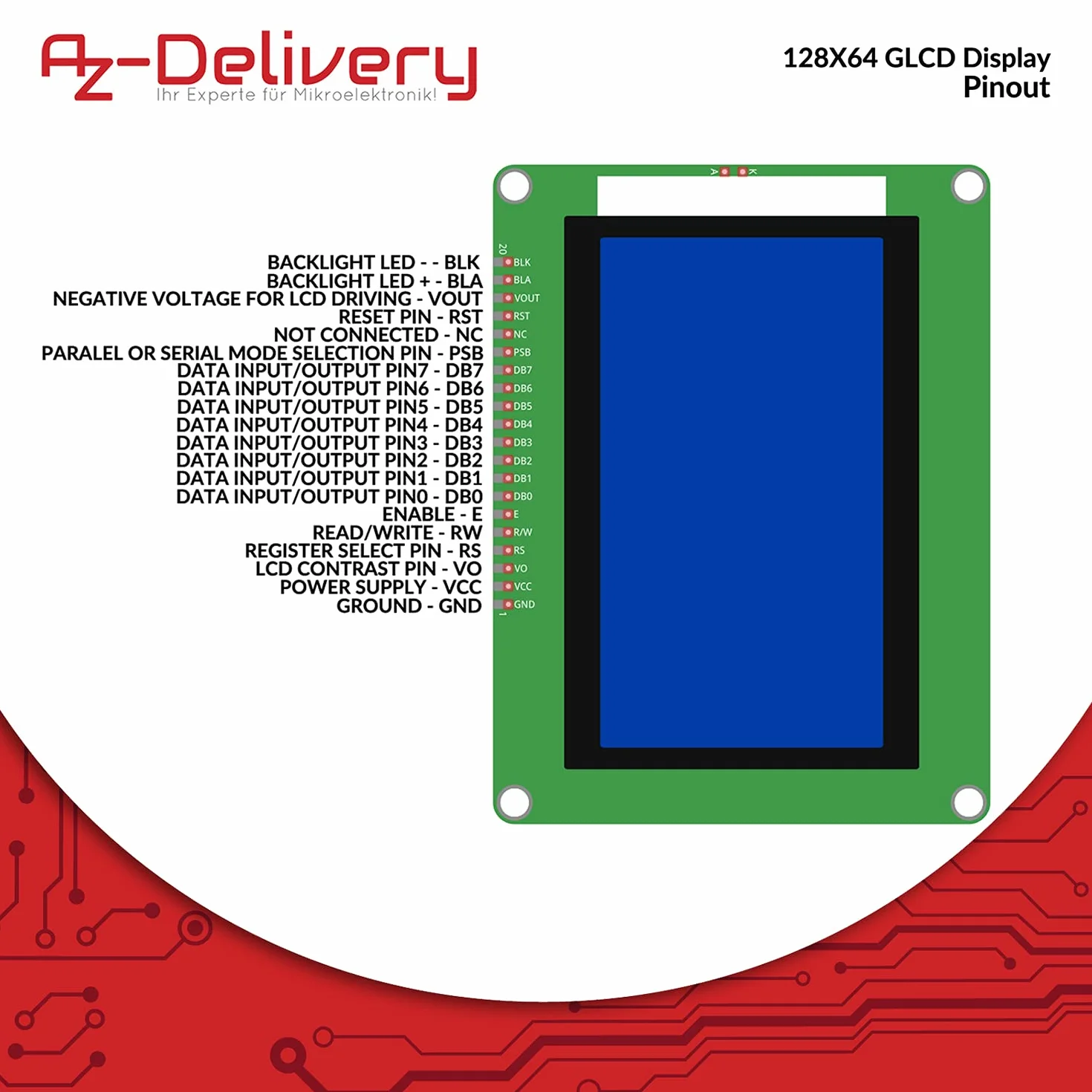 AZDelivery 3 x LCD Display 128 x 64 Pixel 12864 Display KS0108/KS0107 z 4x20 znaków z niebieskim tle i białe znaki kompatybilny z Arduino i Raspberry Pi tym e-Book!