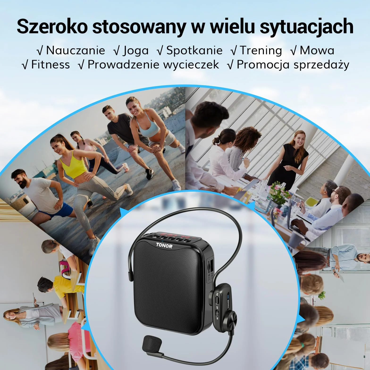 Wzmacniacz głosu TONOR z bezprzewodowym mikrofonem nausznym, bateria 11 godzin, wyświetlacz LED, przenośny system PA z mikrofonem do nauczania, przemówień, spotkań, oprowadzania wycieczek K11