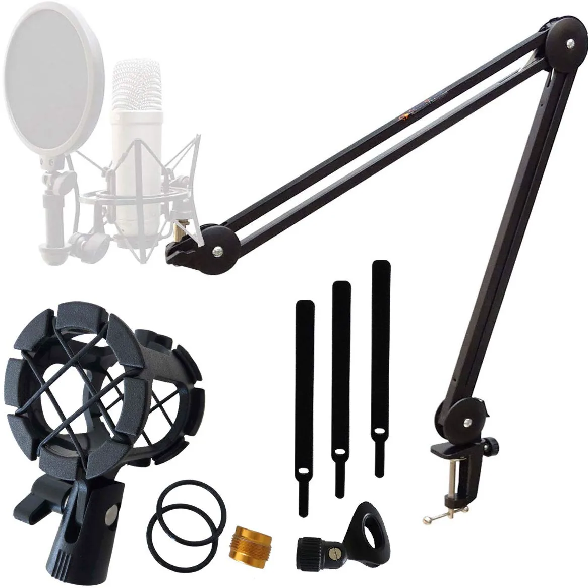 keepdrum MS138 statyw mikrofonowy ramię przegubowe + PCMH1 Shockmount mikrofon