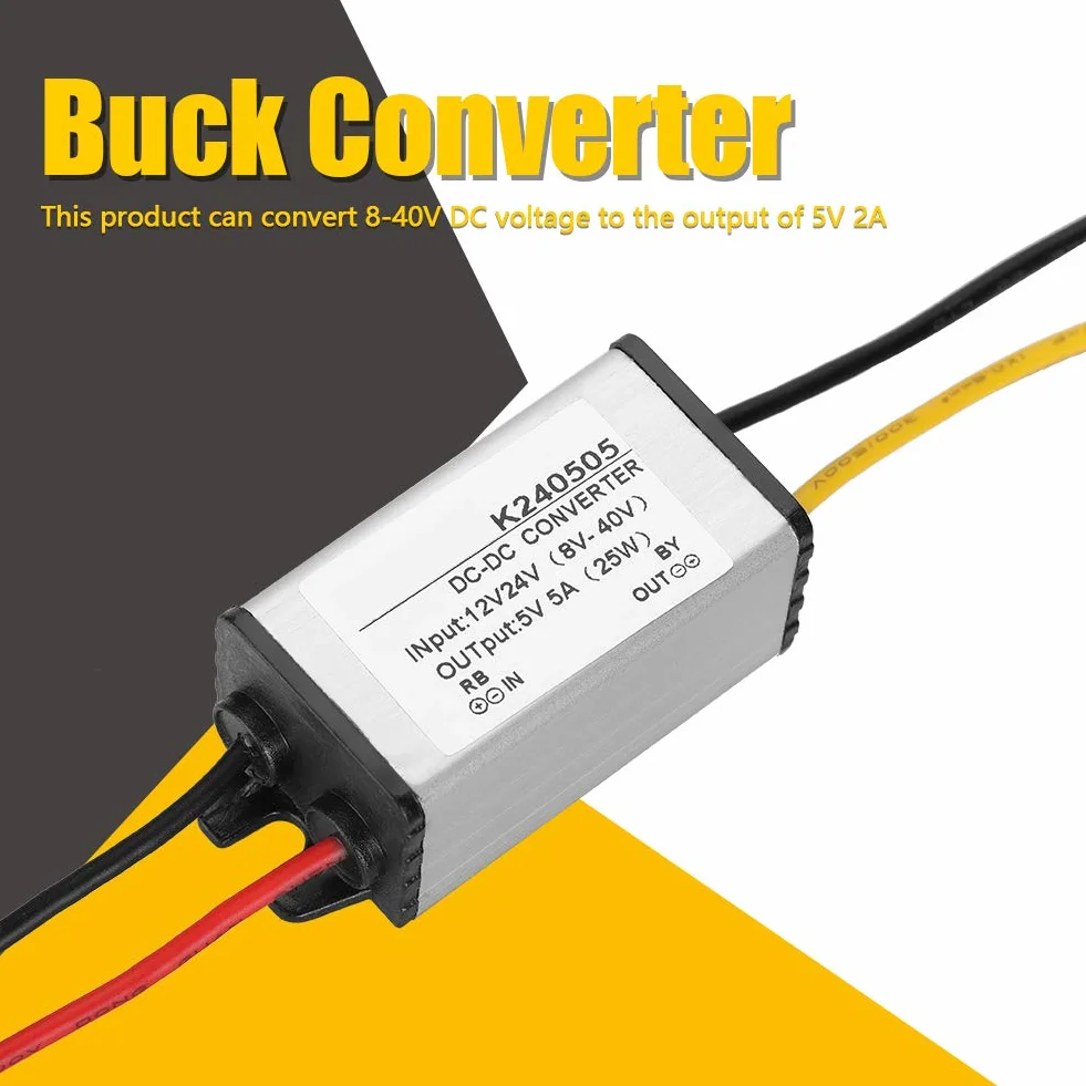 Jadeshay Konwerter prądu stałego, konwerter prądu stałego 12 V/24 V na 5 V, zasilacz 5 A, zmieniacz napięcia konwertera mocy samochodowej, moduł zasilacza regulatora napięcia wysokowydajnego