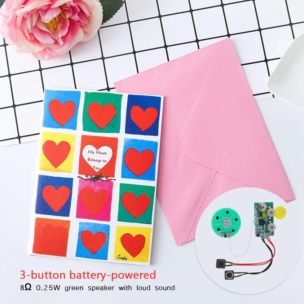 VBESTLIFE Chip z życzeniami, 4 minuty Moduł nagrywanego głosu Audio Chip dla majsterkowiczów Homemade Greeting Cards, pudełka, zaproszenia
