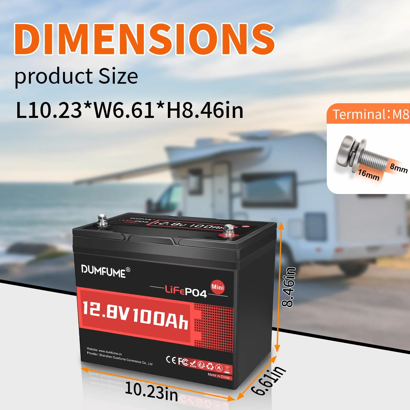 12V 100Ah Mini Bateria Litowa LiFePO4, BMS 100A, 1280Wh, do 15000 Cykli, Żywotność 10 Lat, Perfekcyjna do Kamperów, Systemów Solarnych i Domowego Magazynowania Energii