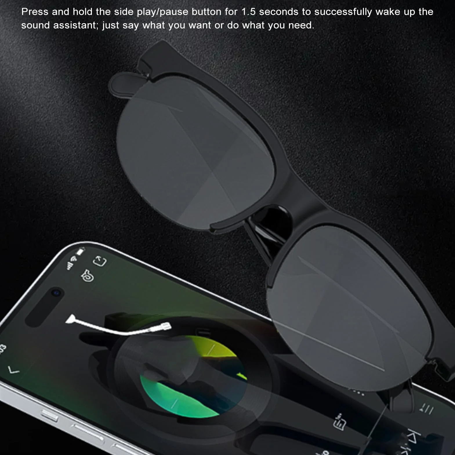Tłumaczenie AI Inteligentne Okulary dla Mężczyzn i Kobiet - w Czasie Rzeczywistym 115 Języki Tłumacz Okulary Przeciwsłoneczne Bluetooth IP54 Wbudowane w Mikrofon i Głośniki, 7H