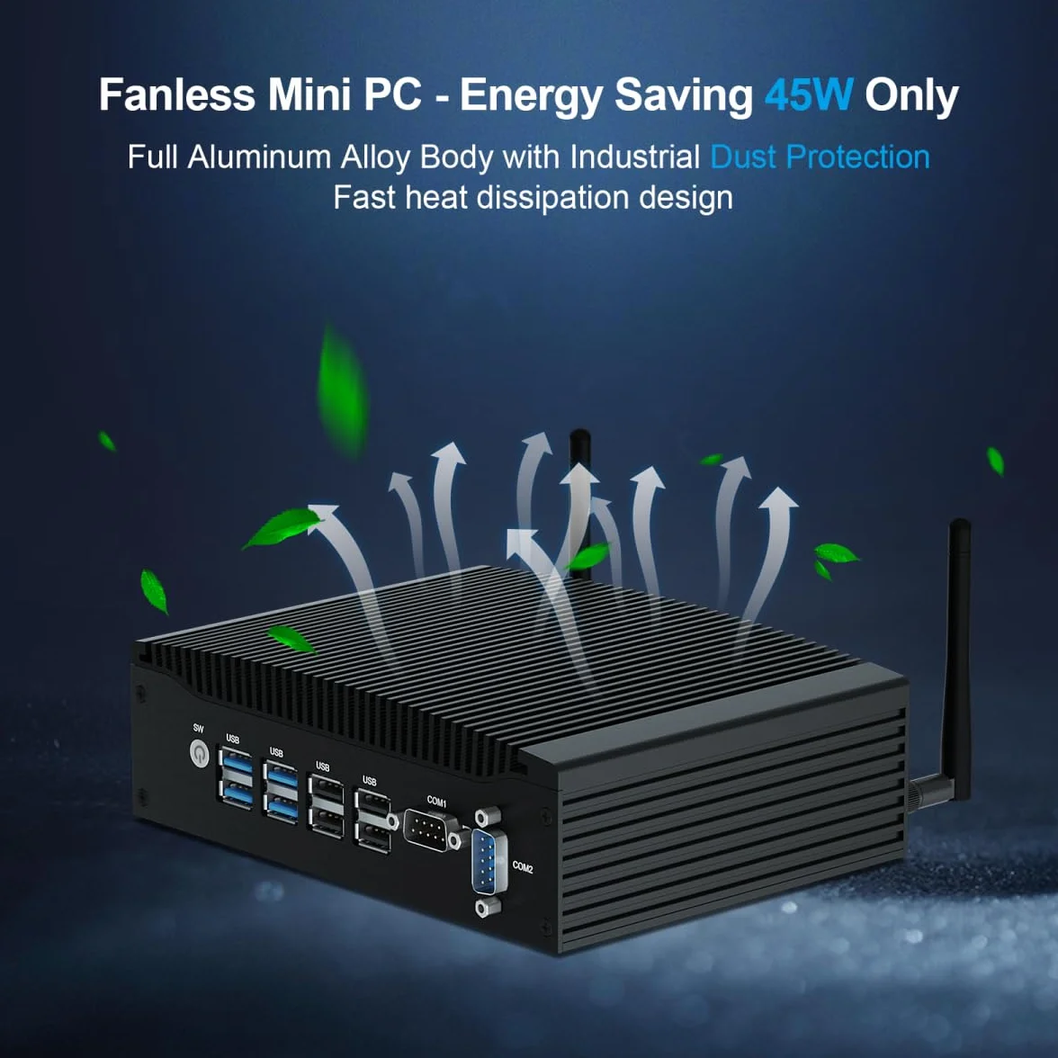WEIDIAN Industrial Mini PC bez wentylatora Win11 Pro Core i5 8350U 16GB RAM 512GB SSD Mini Komputer 4K 2HD, 2x RS232 COM, 2x Gigabit Ethernet, 8USB VESA Komputer przemysłowy Auto Power On Wake on LAN