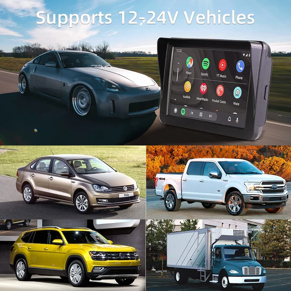 Bezprzewodowy CarPlay i Android Auto, 7-calowy Wyświetlacz Carplay z Kamerą Przednią 2K, Kamera Cofania 1080P, Bluetooth, Mirror Link, FM, AUX, Karta TF