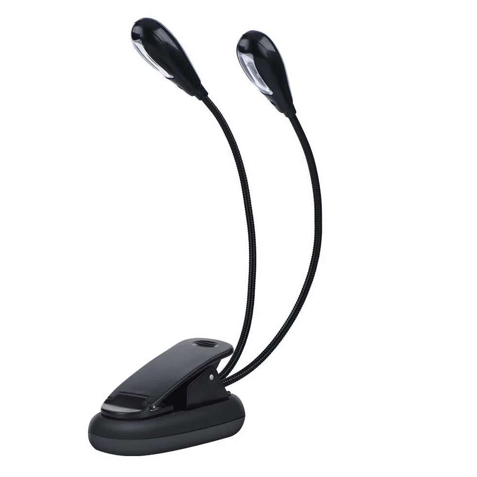 Clip on Lampka do czytania, Clip On Stojak na nuty Czytanie książek Mini podwójne regulowane ramiona Światło Lampa LED Akumulatorowa Elastyczna lampka LED do pielęgnacji oczu Idealny zamiennik dla robaków książkowych, dzieci i odtwarzaczy muzycznych