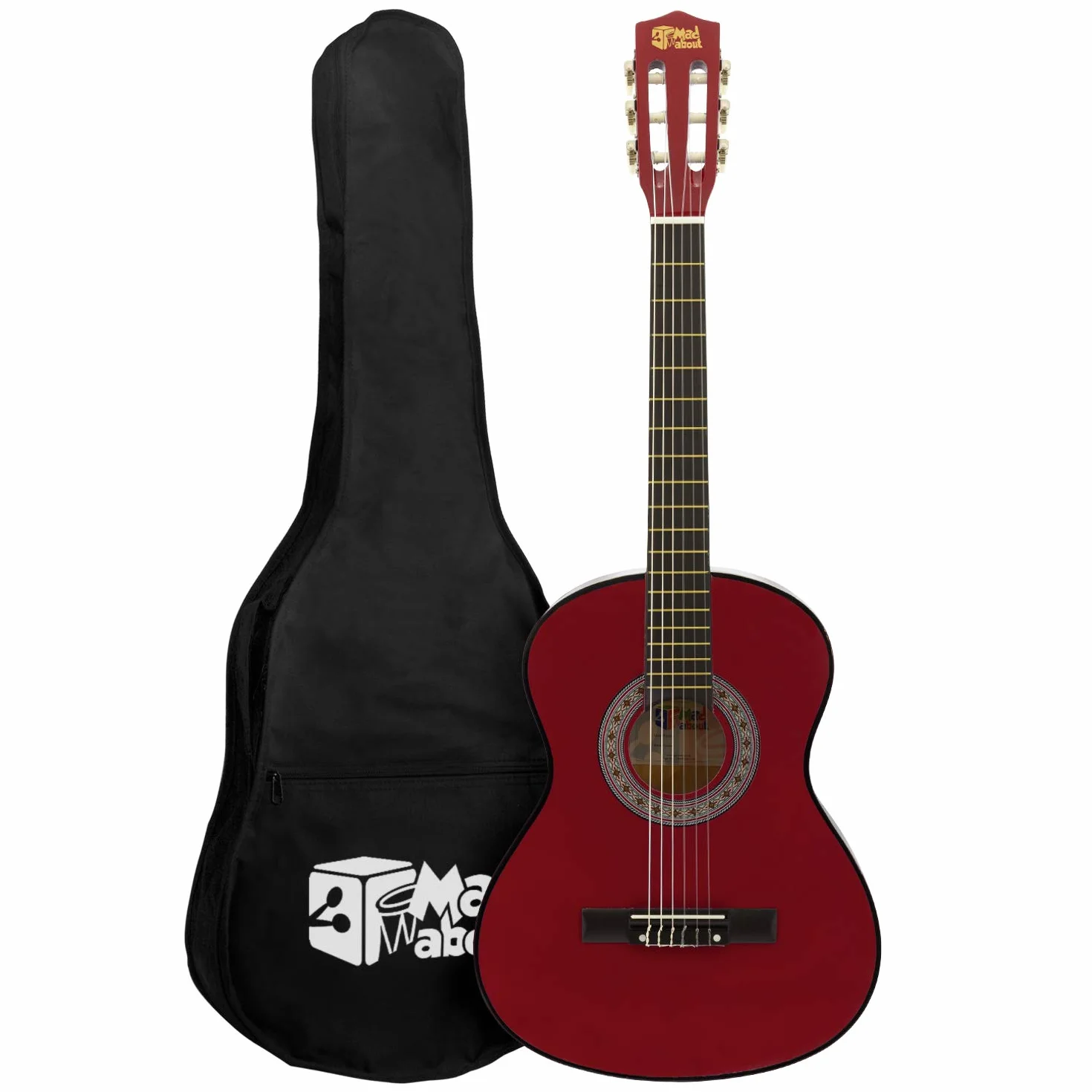 Mad About MA-CG05 gitara klasyczna 1/4 czerwona z torbą paskiem kostką strunami