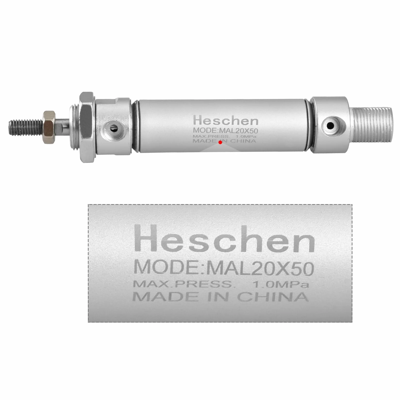 Heschen Pneumatyczny wąski cylinder powietrza, MAL 20-50, port PT1/8 cala, otwór 20 mm, skok 50 mm, dwustronne działanie