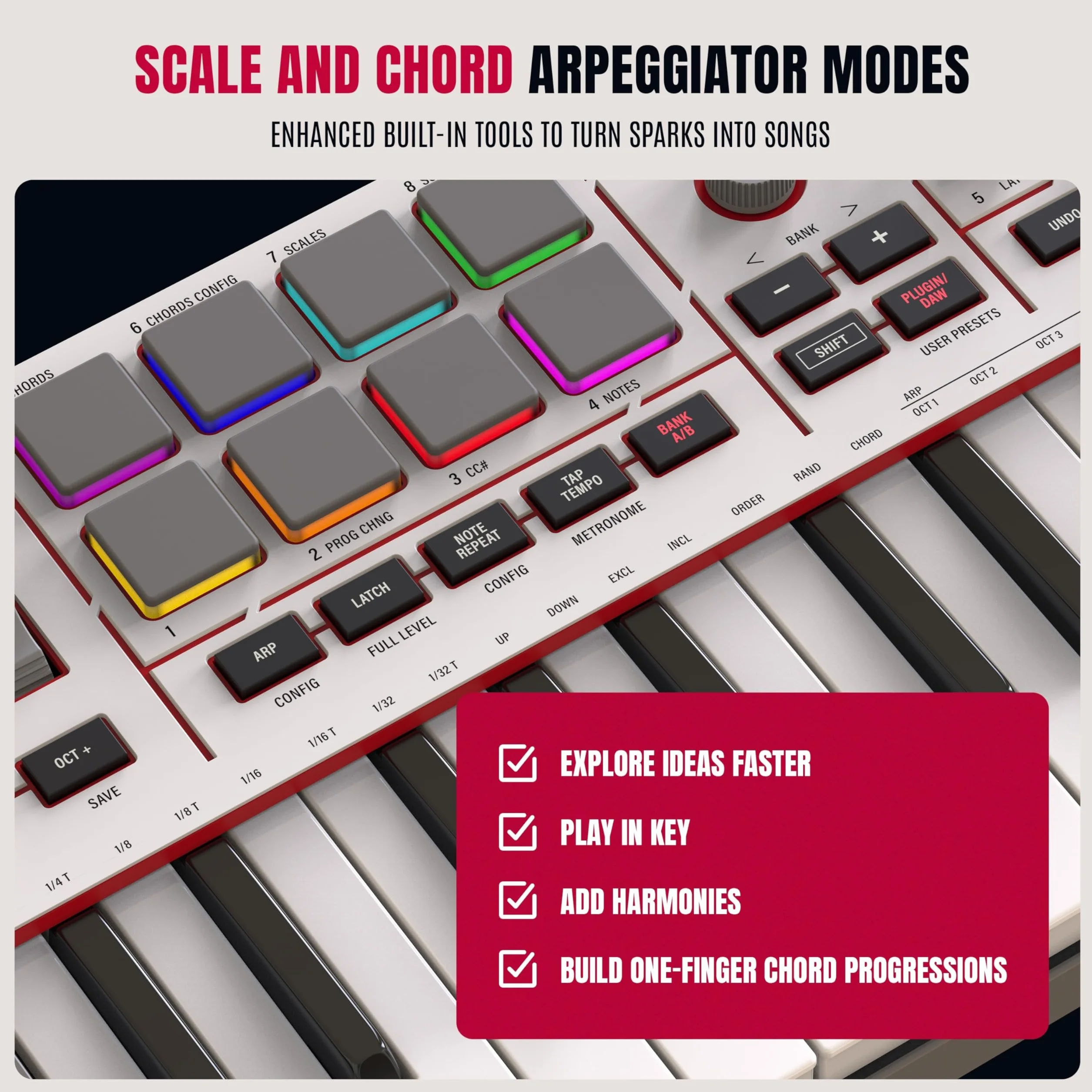 Akai Professional MPK Mini IV Klawiatura MIDI USB-C dla Początkujących i Producentów- Pady Perkusyjne MPC, Koła Pitch & Mod, Oprogramowanie do Produkcji, Pakiet Pźwiękowy Native Instruments, Szary