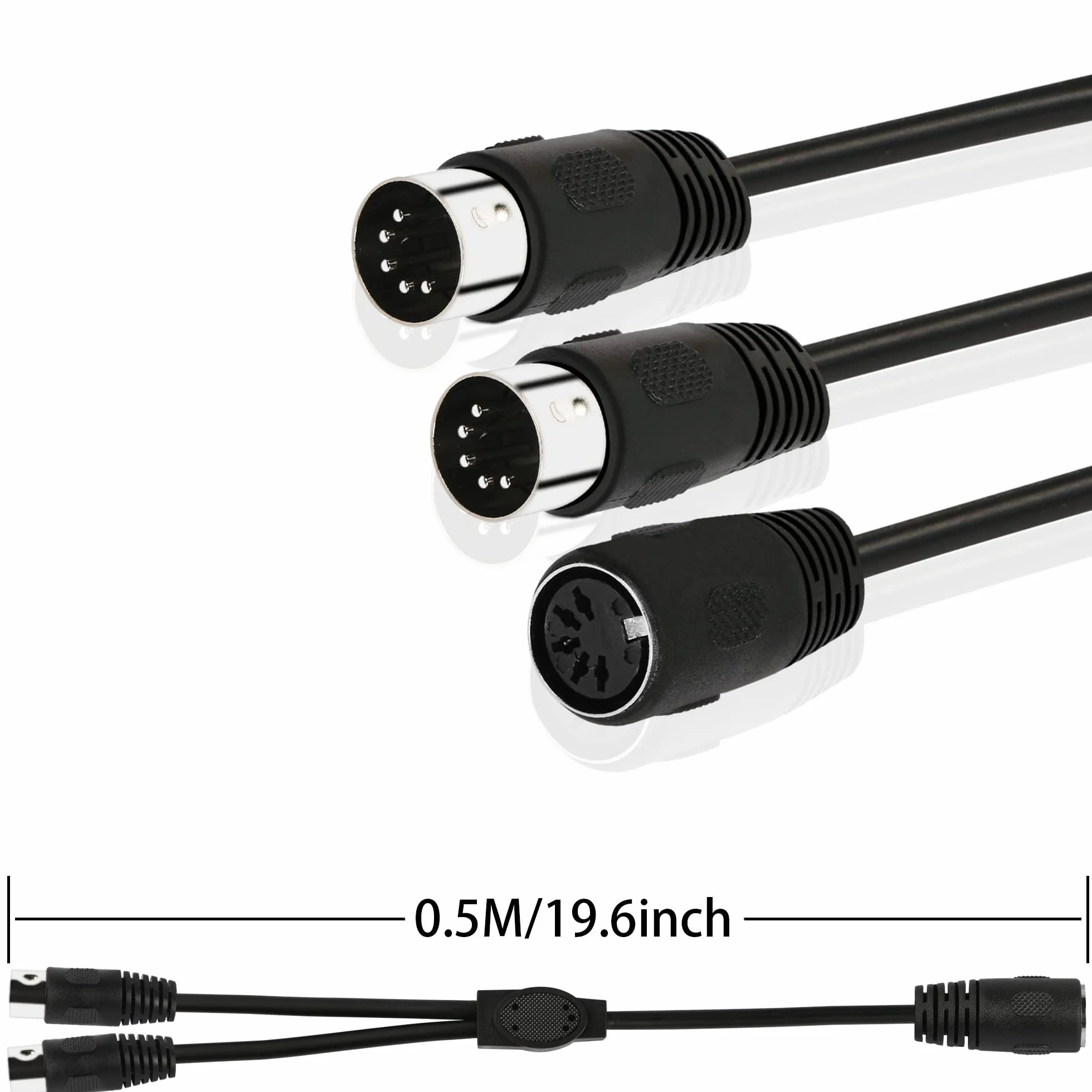 GINTOOYUN MIDI rozdzielacz Y kabel adaptera 19,6 cala DIN 5-pinowy żeński na podwójny 5-pinowy męski kabel do mikserów, klawiatur i fortepianów elektronicznych