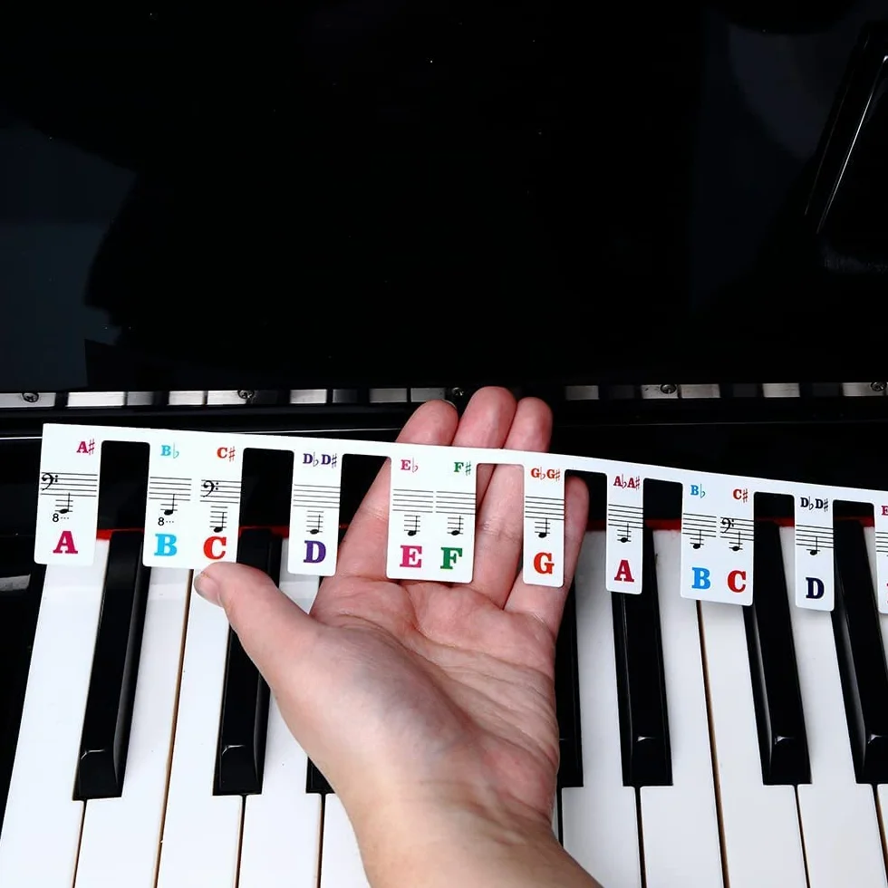 Etykiety na klawiaturę fortepianową, zdejmowane silikonowe naklejki na klawiaturę fortepianową wielokrotnego użytku, 88 pełnowymiarowe, naklejki na klawisze fortepianowe dla dzieci, początkujących, tęcz