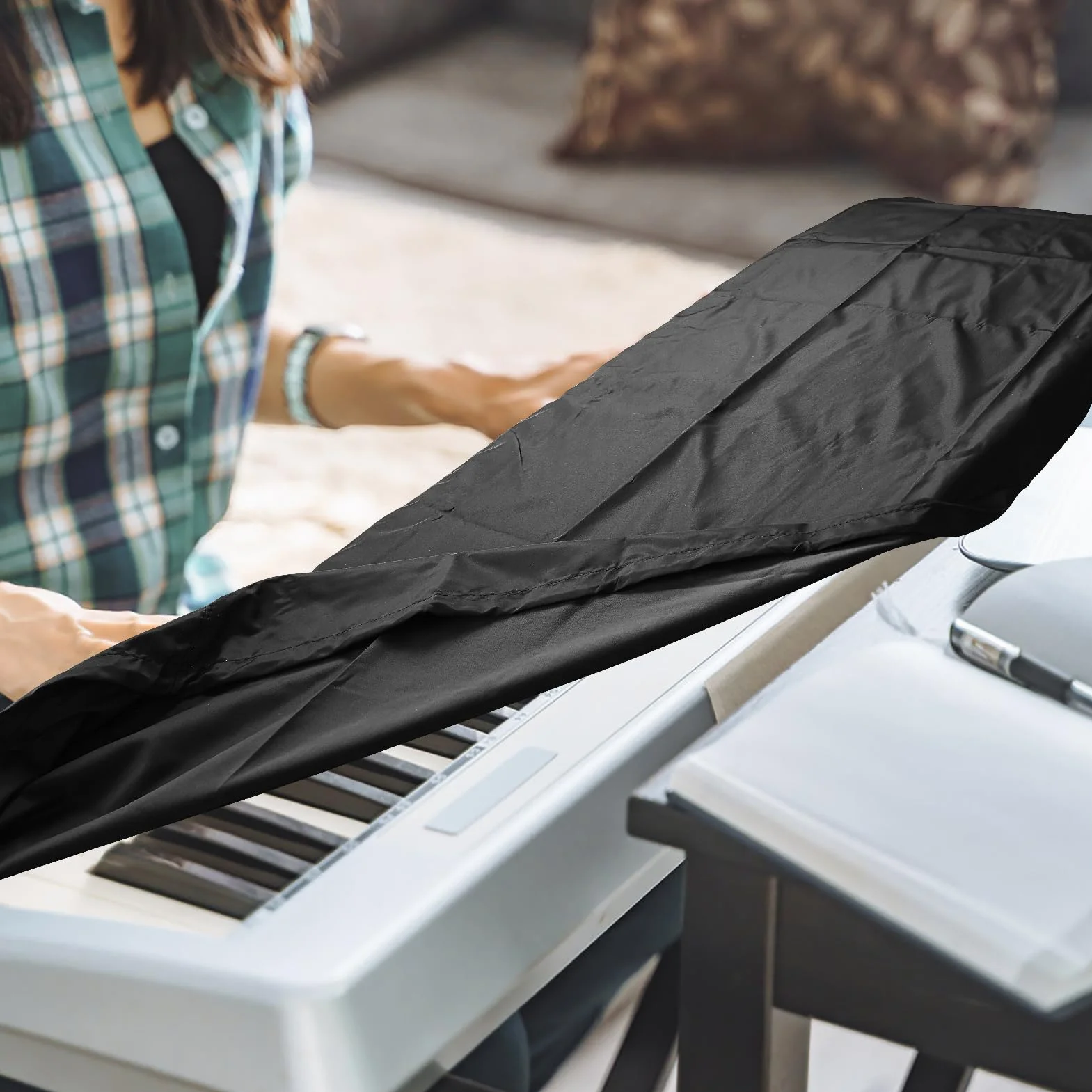 Fortepianowy osłić klawiatura elektroniczny, 135 x 30 x 13,5 cm, czarny