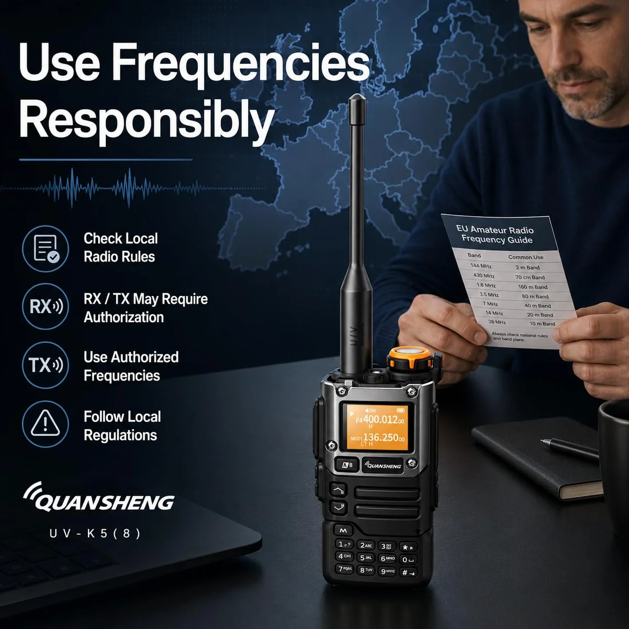 QUANSHENG UVK5(8) AM/FM/DTMF Walkie-Talkie 200 kanałów Type-C