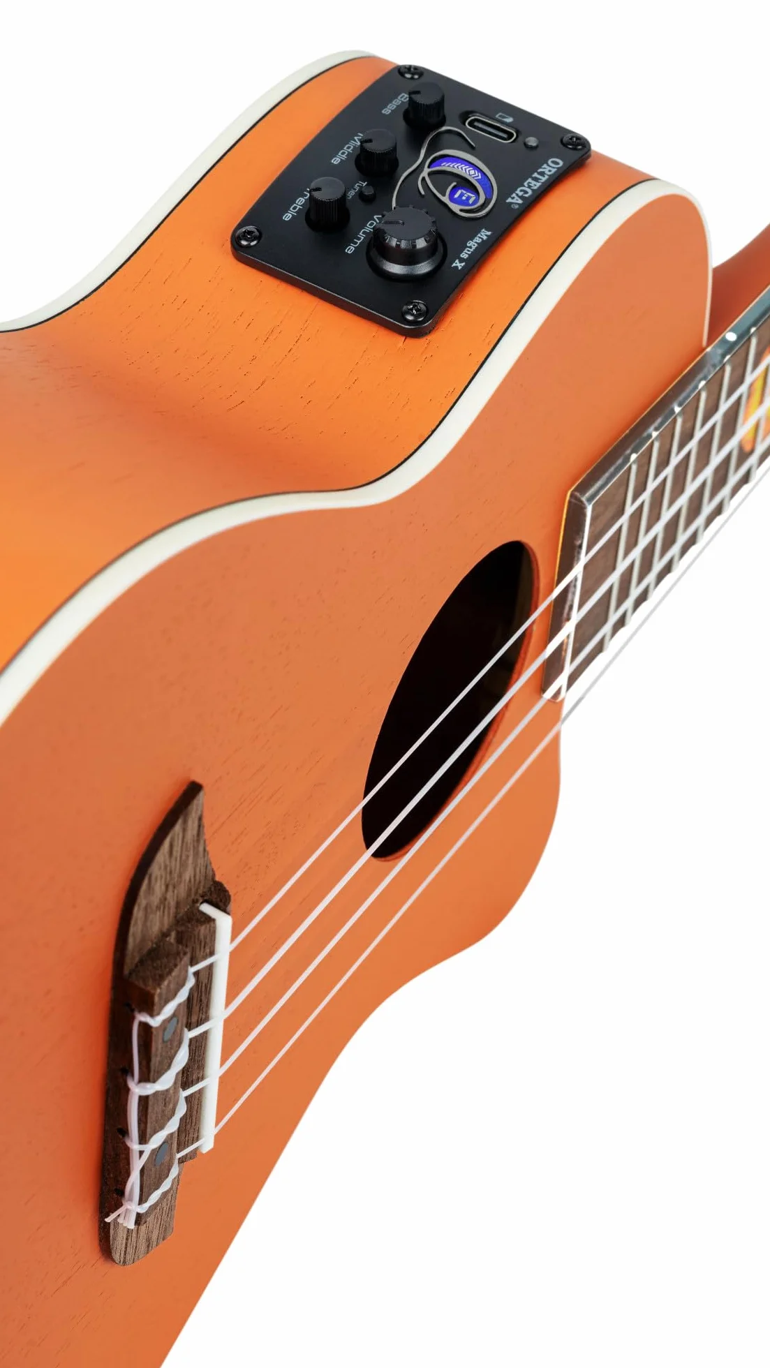 Ortega Guitars Elektro-akustyczne Ukulele Koncertowe – Seria Custom Built Edycja Halloween – Okoume, Kolor Pomarańczowy (RUHWCE)