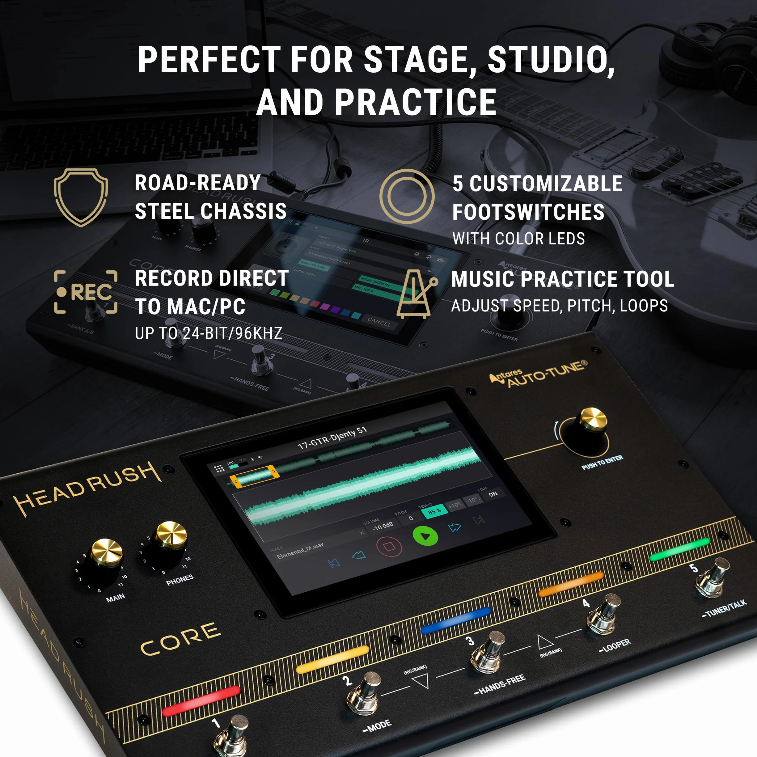 HeadRush Core Wielordzeniowy procesor gitarowy i wokalny z modelowaniem wzmacniaczy, looper, Auto-Tune, Wi-Fi, ekran dotykowy, Bluetooth