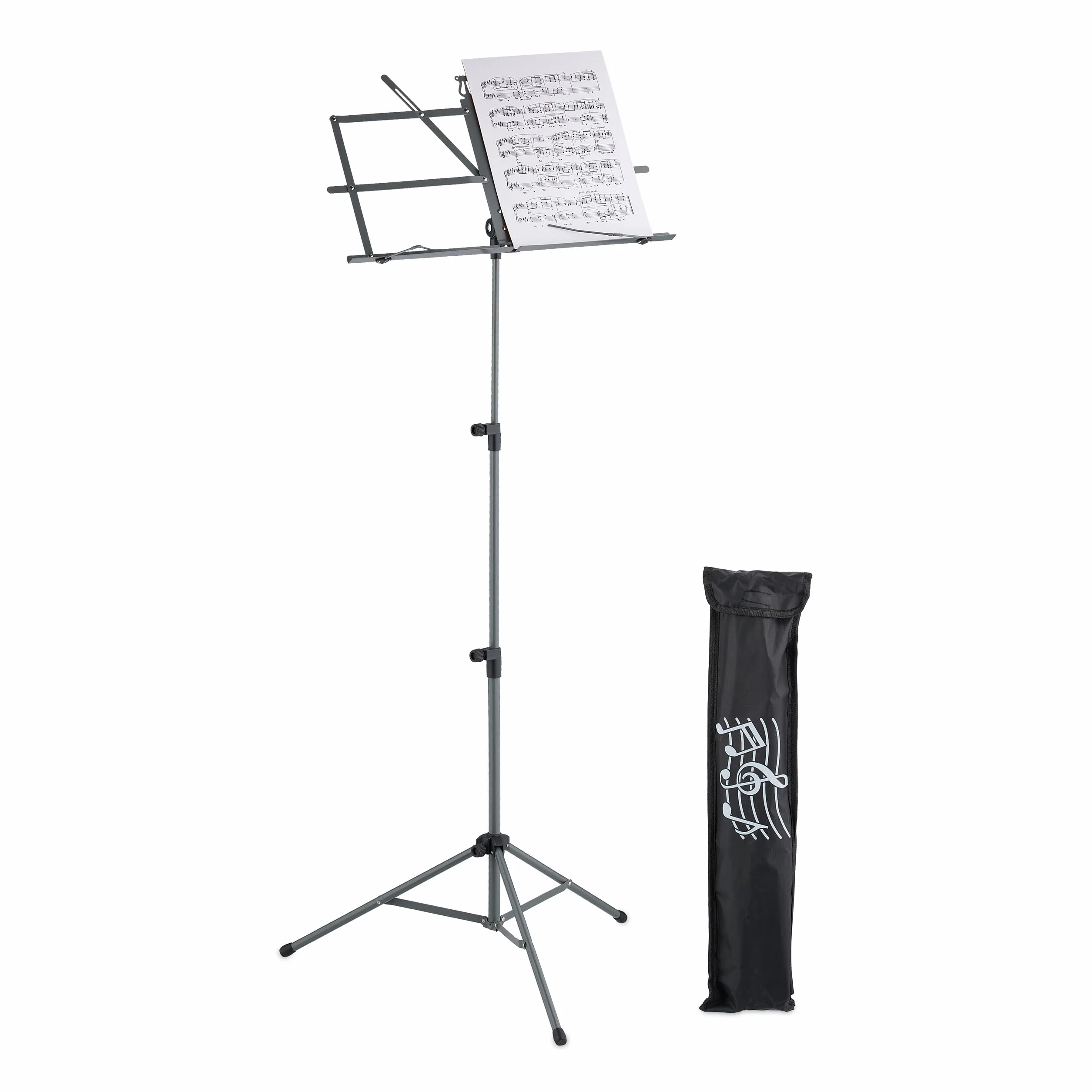 Relaxdays Stojak na nuty, składany pulpit na nuty, wys. x gł.: 140 x 53 x 49 cm, wysuwany, z metalu, gitara, skrzypce, śpiew, szary