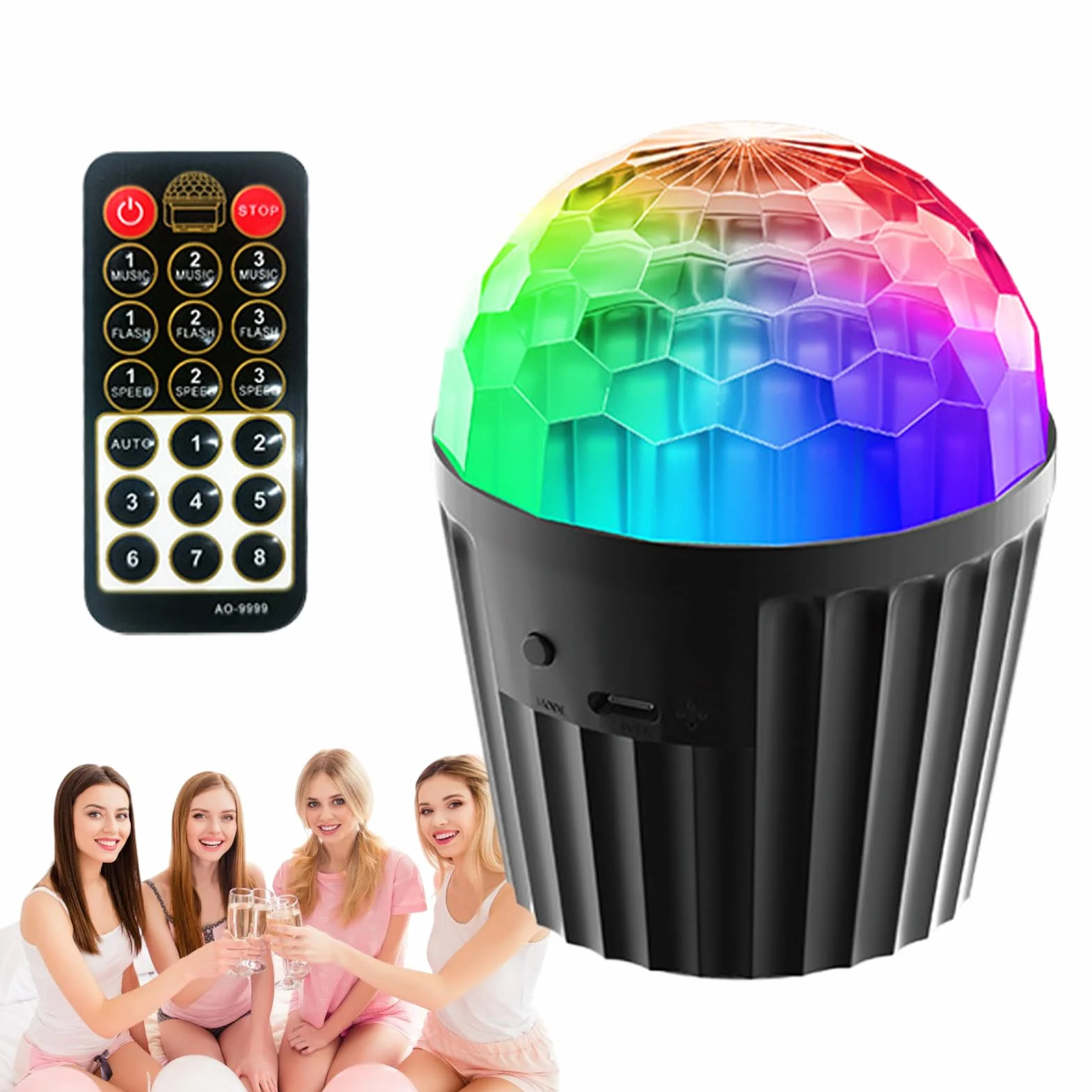 Remote Control Party Lights, Crystal Magic Ball Disco Lamp, Color-Changing Ambient Light, 2.24x3.94 inches Sound-Activated LED Lighting Device for Home Room Parties, Club Events