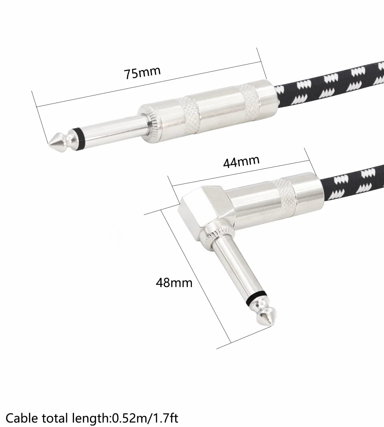Prosty kąt prosty 1/4 cala krótki kabel instrumentu TS kabel do gitary elektrycznej Amp Cord 6,35 mm stereo kabel audio do klawiatury basowej i Pro Audio 2 opakowania (1,7 FT)