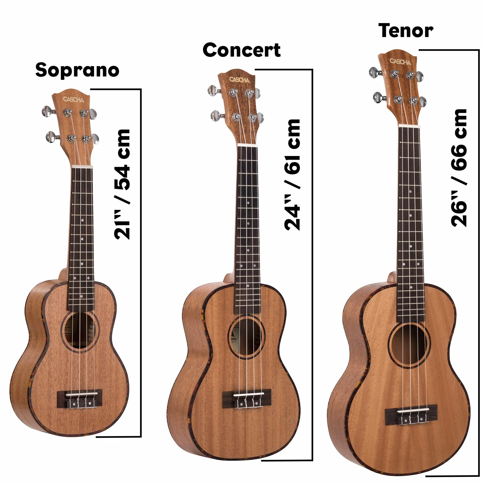 CASCHA HH 2036 DE Premium mahoniowe ukulele koncertowe zestaw ze strunami AQUILA, niemiecka metoda ukulele z DVD, wyściełana torba i 3 kostki