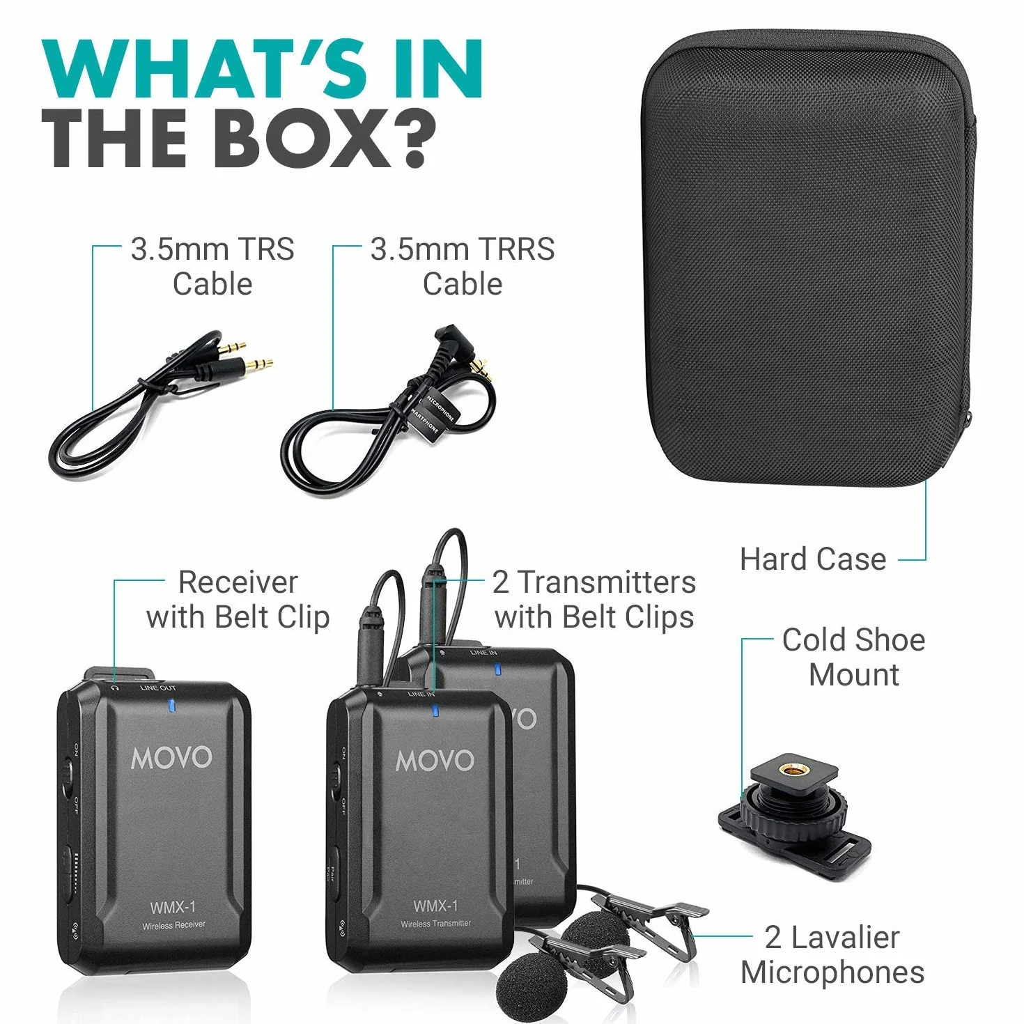 Movo WMX-1-DUO 2,4 GHz podwójny bezprzewodowy system mikrofonu krawatowego kompatybilny z aparatami DSLR, kamerami, iPhone'ami, smartfonami z systemem Android i tabletami (zasięg audio 60 m) – idealny