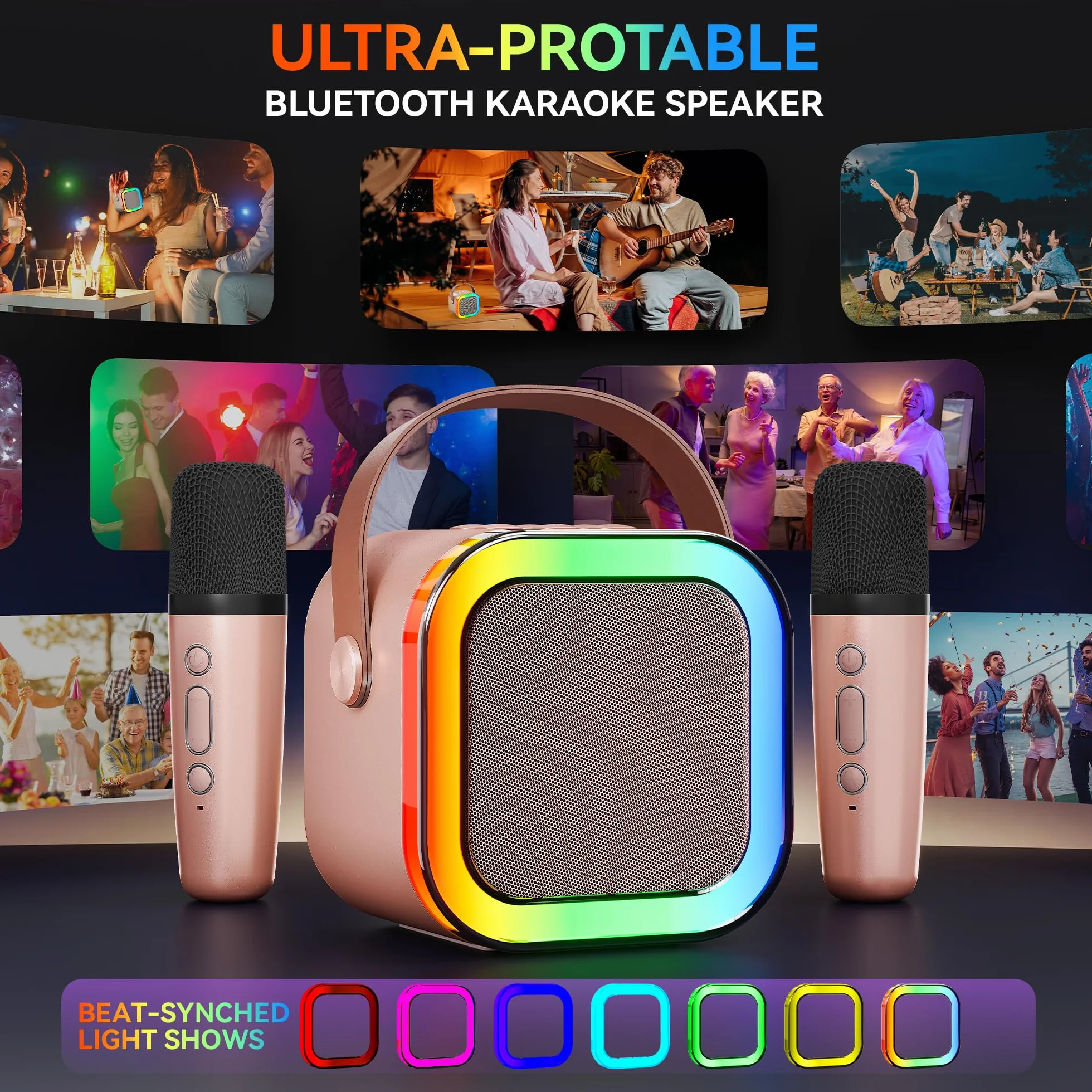 Ankuka urządzenie do karaoke dla dzieci i dorosłych, przenośny mini mikrofon karaoke Bluetooth z 2 bezprzewodowymi mikrofonami i światłem, zabawki dla wszystkich smartfonów, prezent urodzinowy, dla