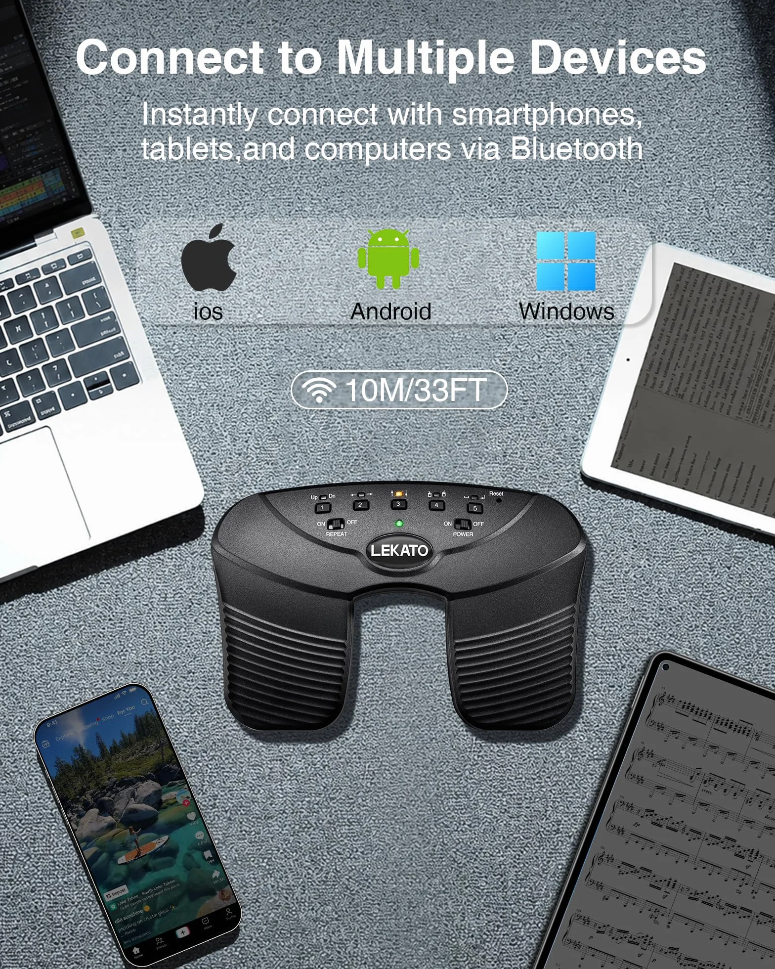 LEKATO Bluetooth Page Turning Pedał Cichy do tabletu i telefonu