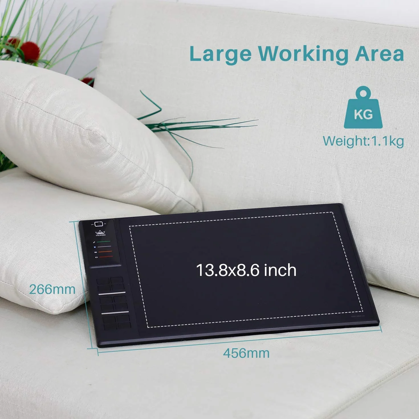 HUION WH1409 V2 tablet graficzny bez baterii w trybie przewodowym i bezprzewodowym z 8192 poziomami czułości nacisku, 12 przycisków ekspresowych połączonych z funkcją Tilt