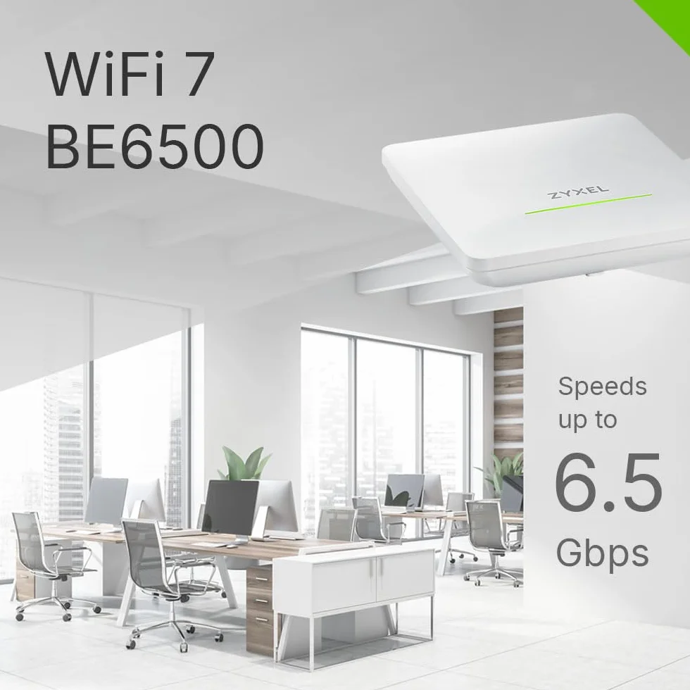 Zyxel 4-strumieniowe podwójne radio WiFi 7 BE6500 punkt dostępu | dla małych firm | Smart Mesh MLO | zasilacz sieciowy w zestawie | Nebula App/Cloud lub Standalone [NWA50BE PRO]